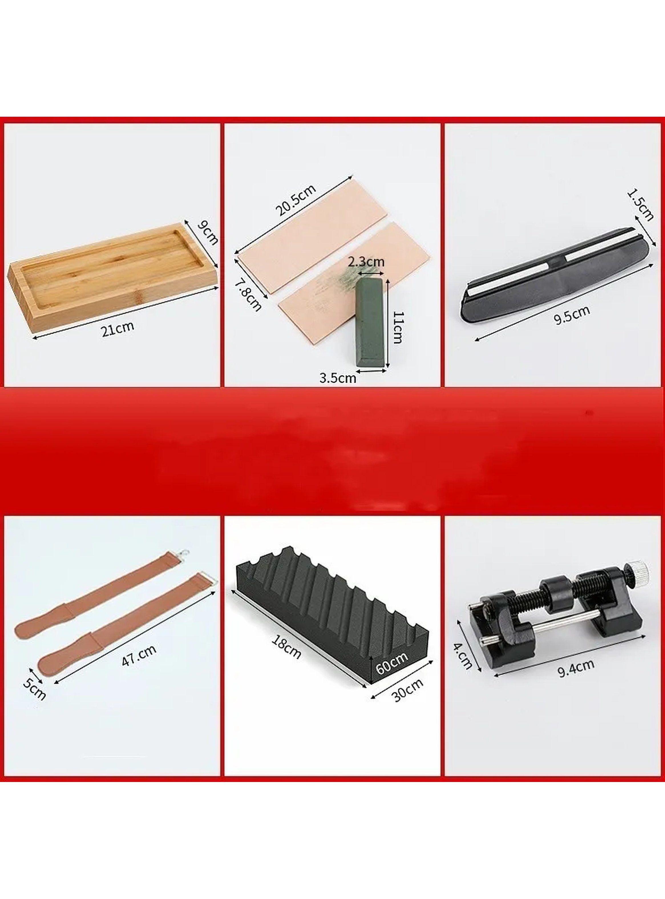 Juego de Piedras de Afilar Cuchillos 400/1000/3000/8000 con Base de Madera y Accesorios-4