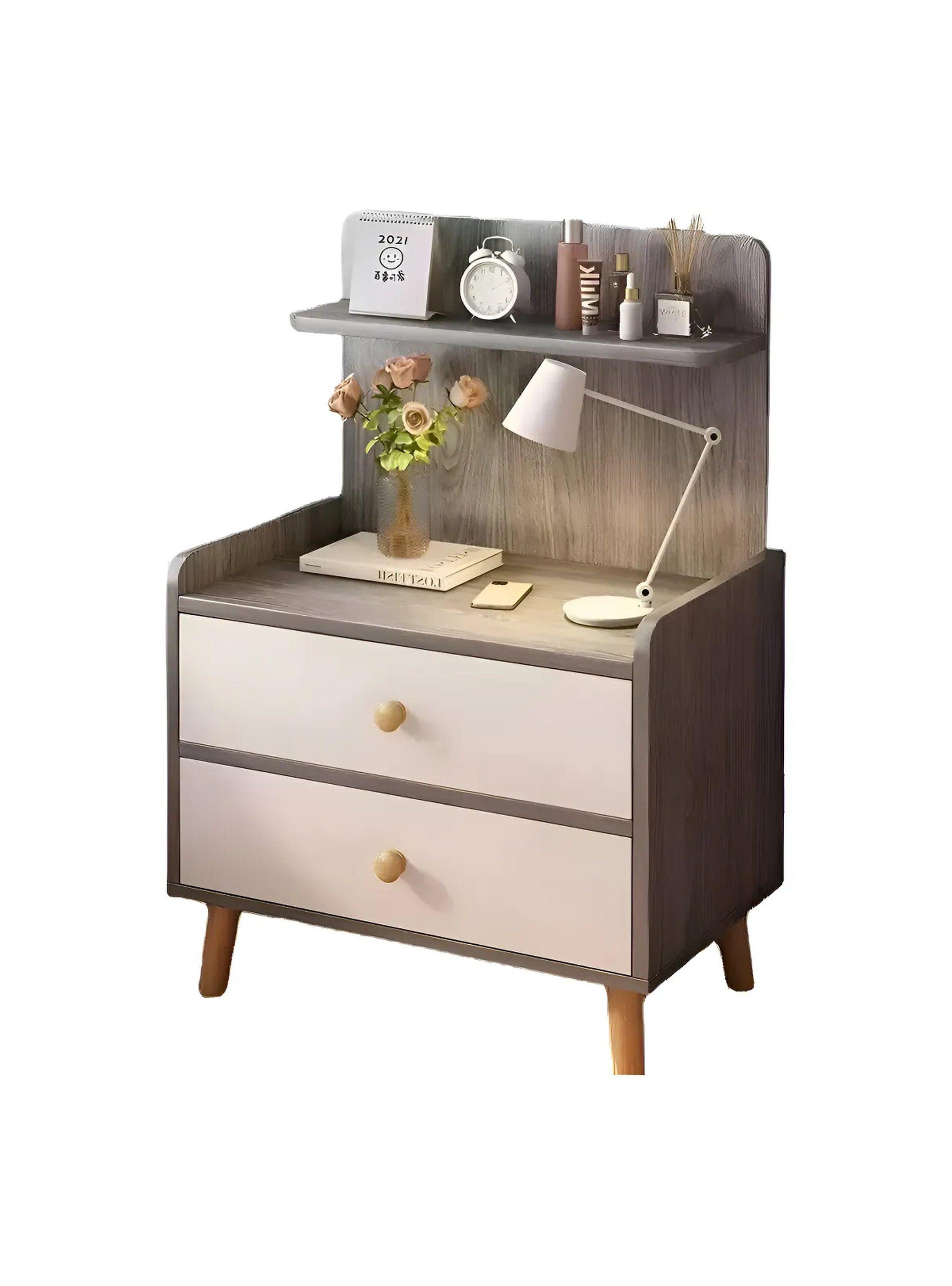 Mesa de Noche con Cajones Madera Multicolor 70x40x34 cm-0