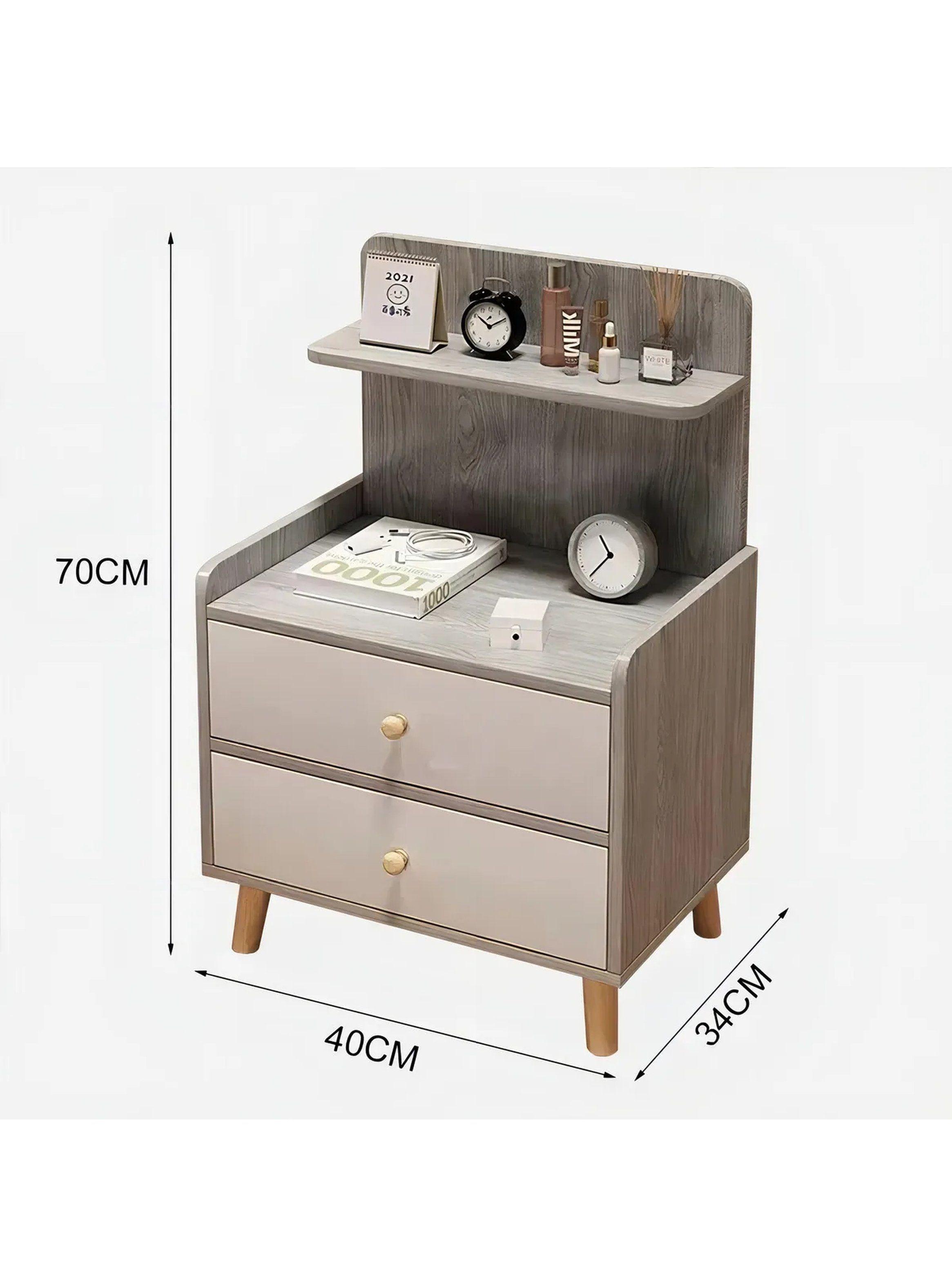Mesa de Noche con Cajones Madera Multicolor 70x40x34 cm-2