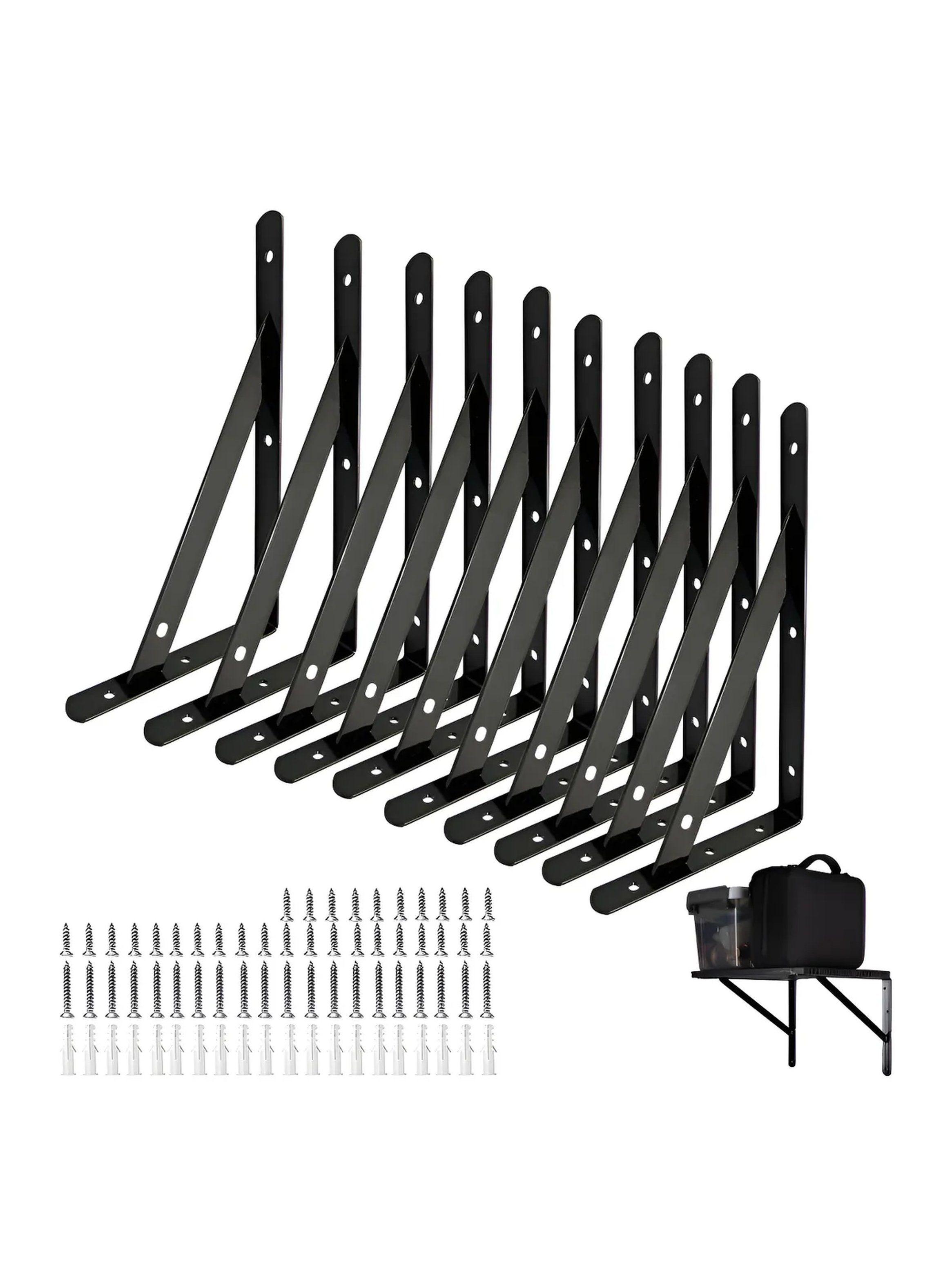 Soporte de Estantería Metálico Acero Inoxidable Negro 30cm 90°-0