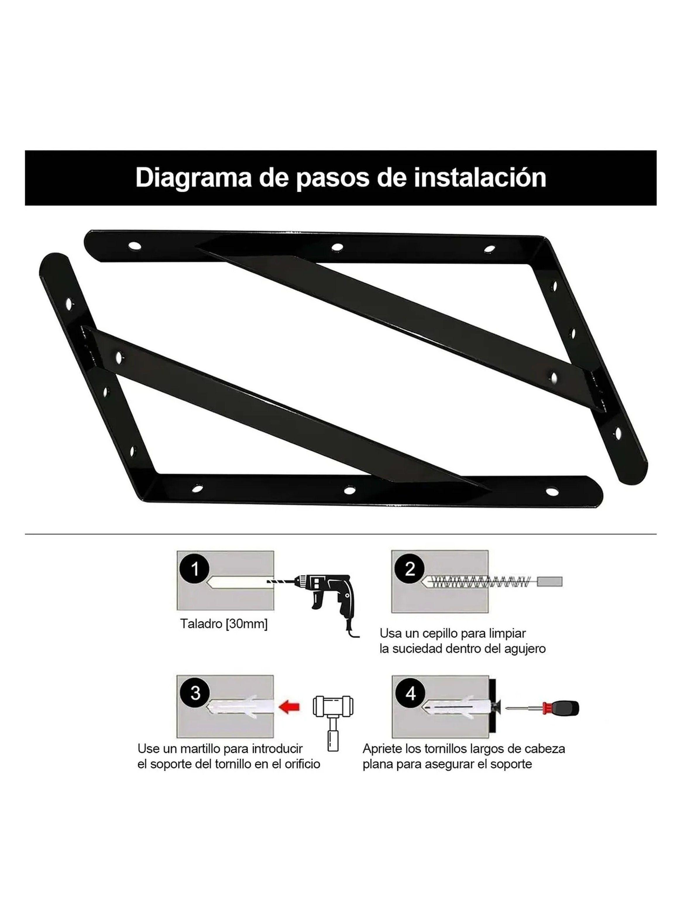 Soporte de Estantería Metálico Acero Inoxidable Negro 30cm 90°-4