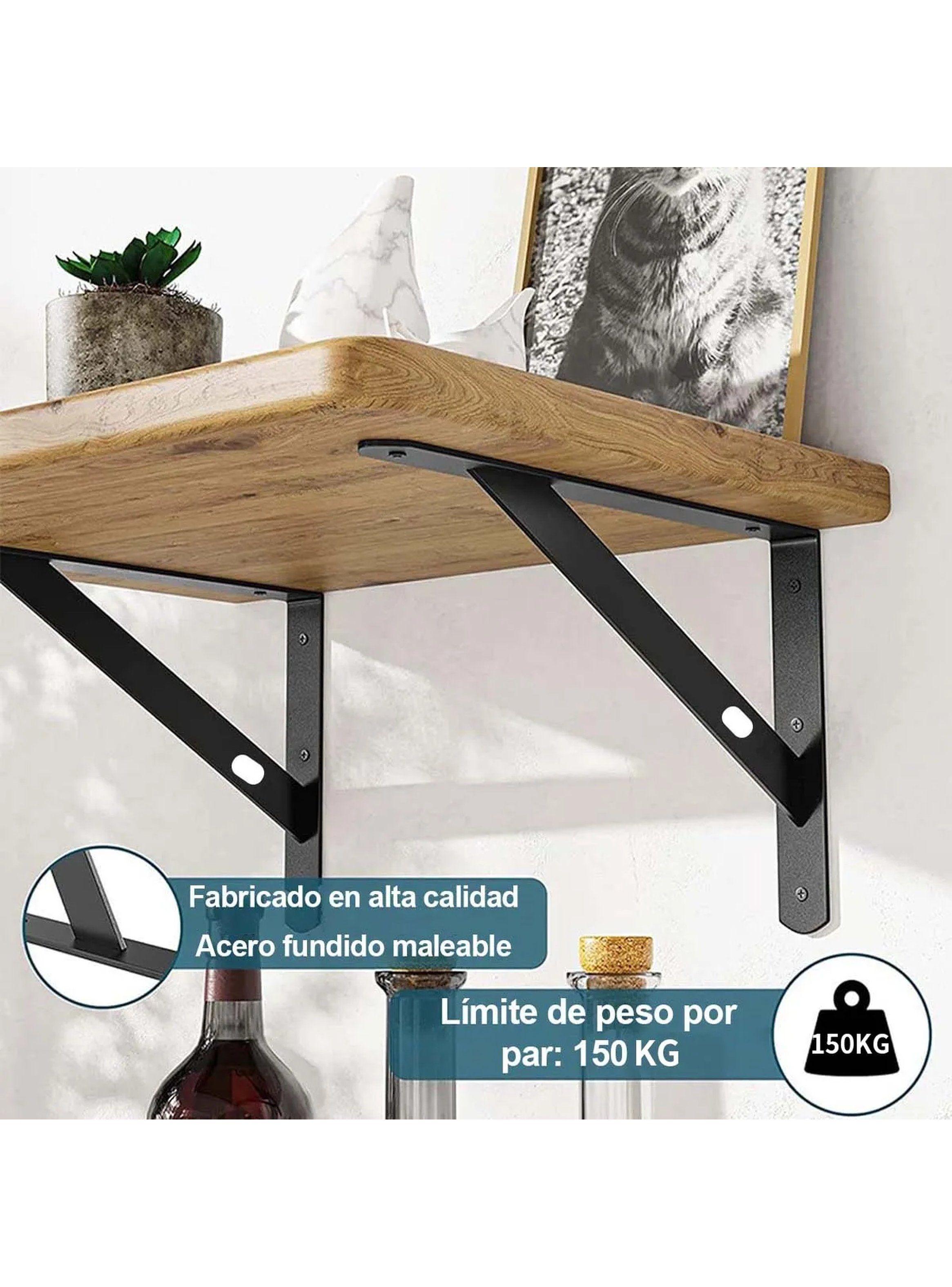 Soporte de Estantería Metálico Acero Inoxidable Negro 30cm 90°-5