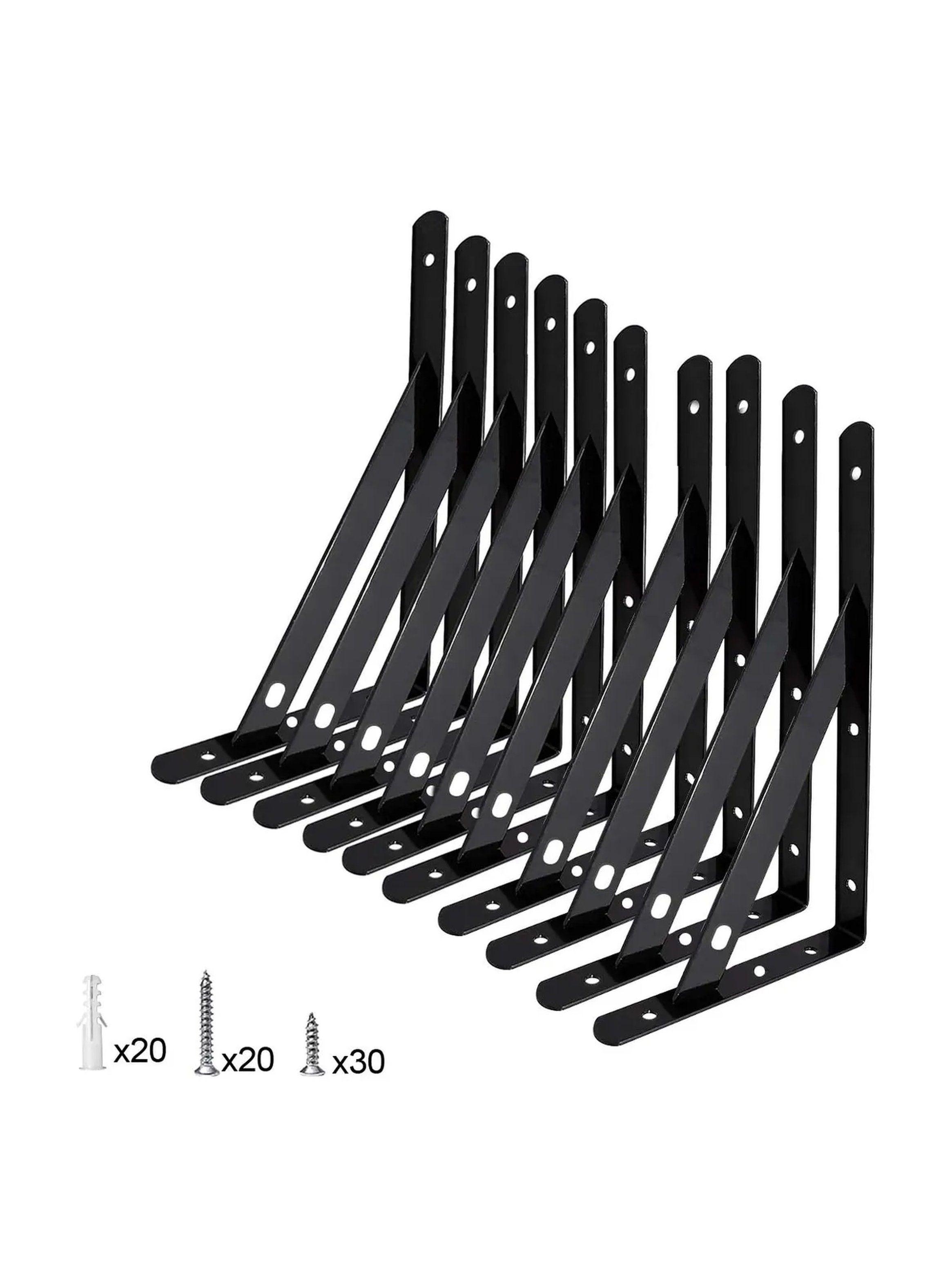 Soporte de Estantería Metálico Acero Inoxidable Negro 30cm 90°-8