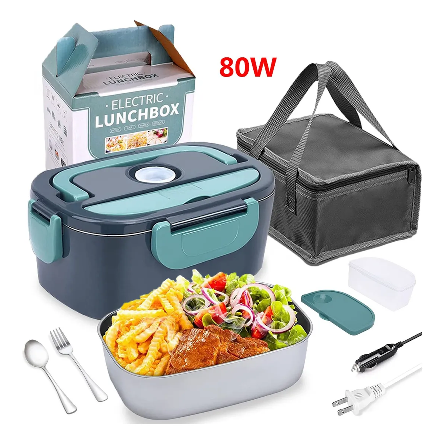Lonchera Eléctrica 80W Acero Inoxidable 1.5L Compartimentos │ Coche y Hogar-3