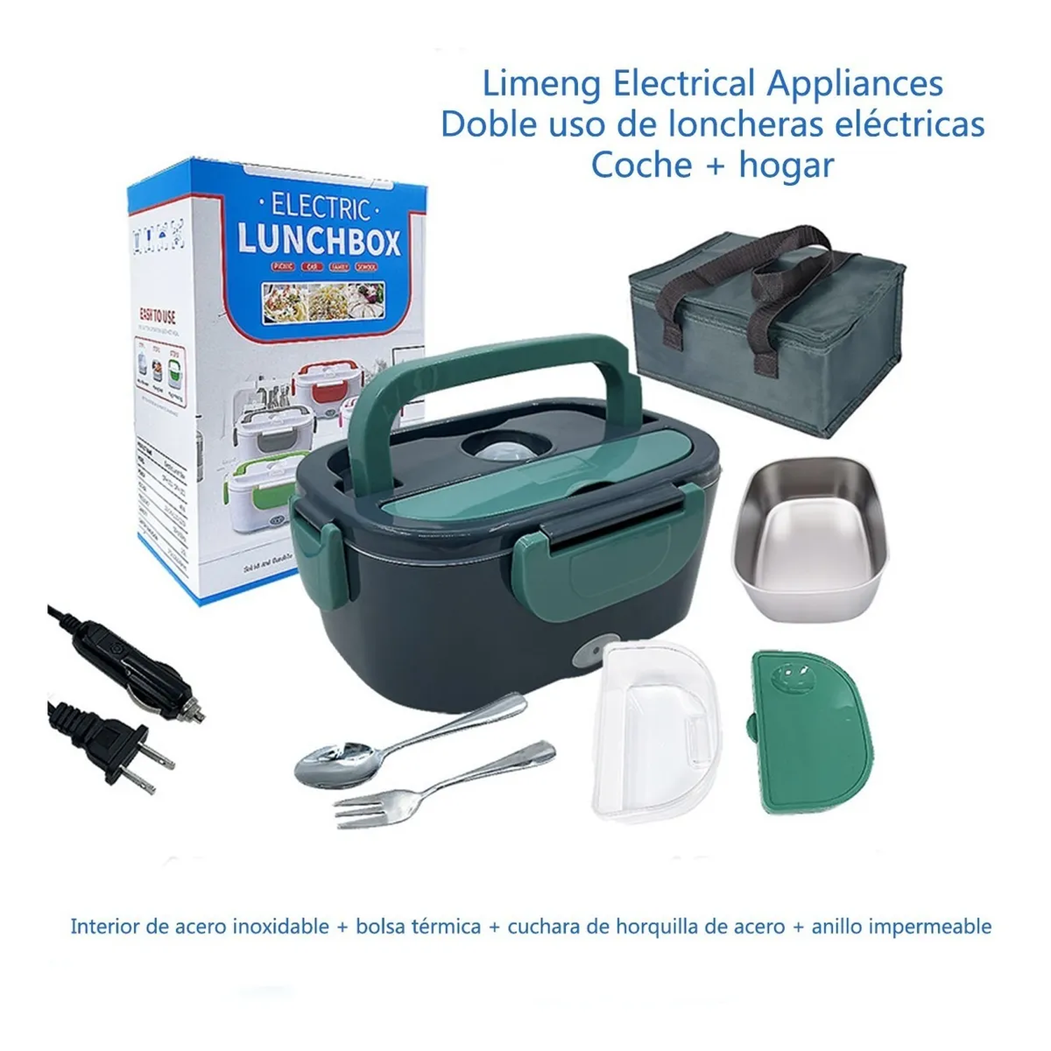 Lonchera Eléctrica 80W Acero Inoxidable 1.5L Compartimentos │ Coche y Hogar-5