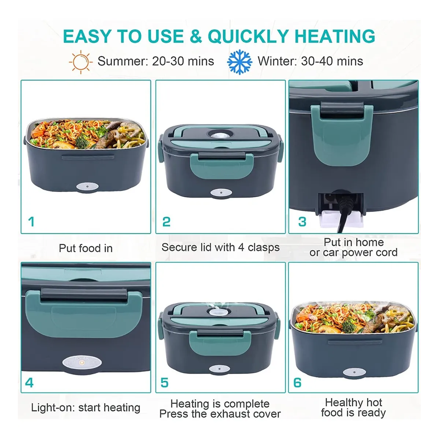 Lonchera Eléctrica 80W Acero Inoxidable 1.5L Compartimentos │ Coche y Hogar-8