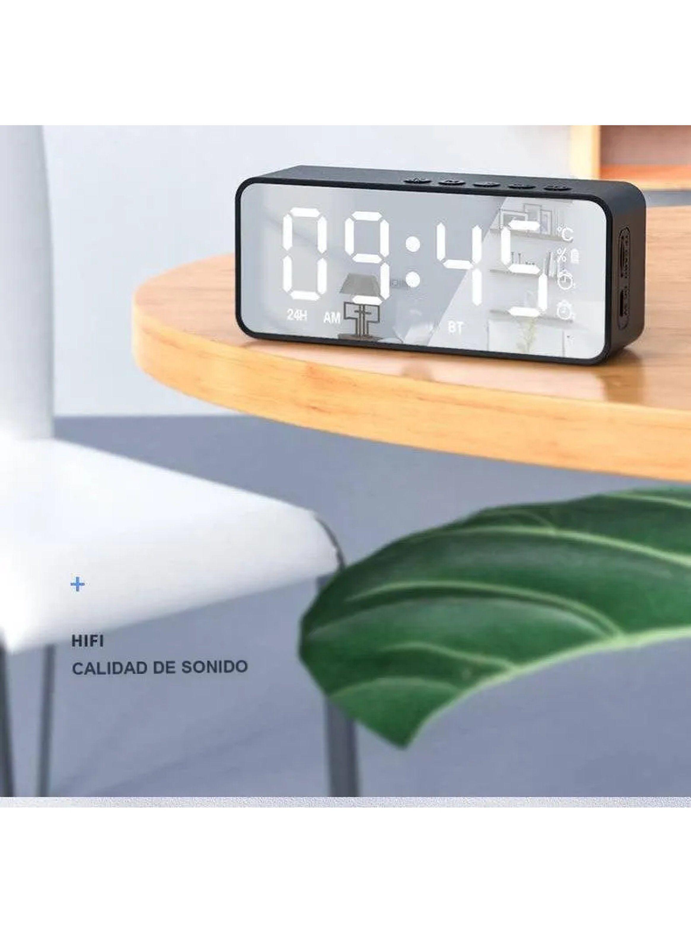 Reloj Despertador Digital Pantalla LED Espejo Altavoz BT Alarma Tarjeta TF-6