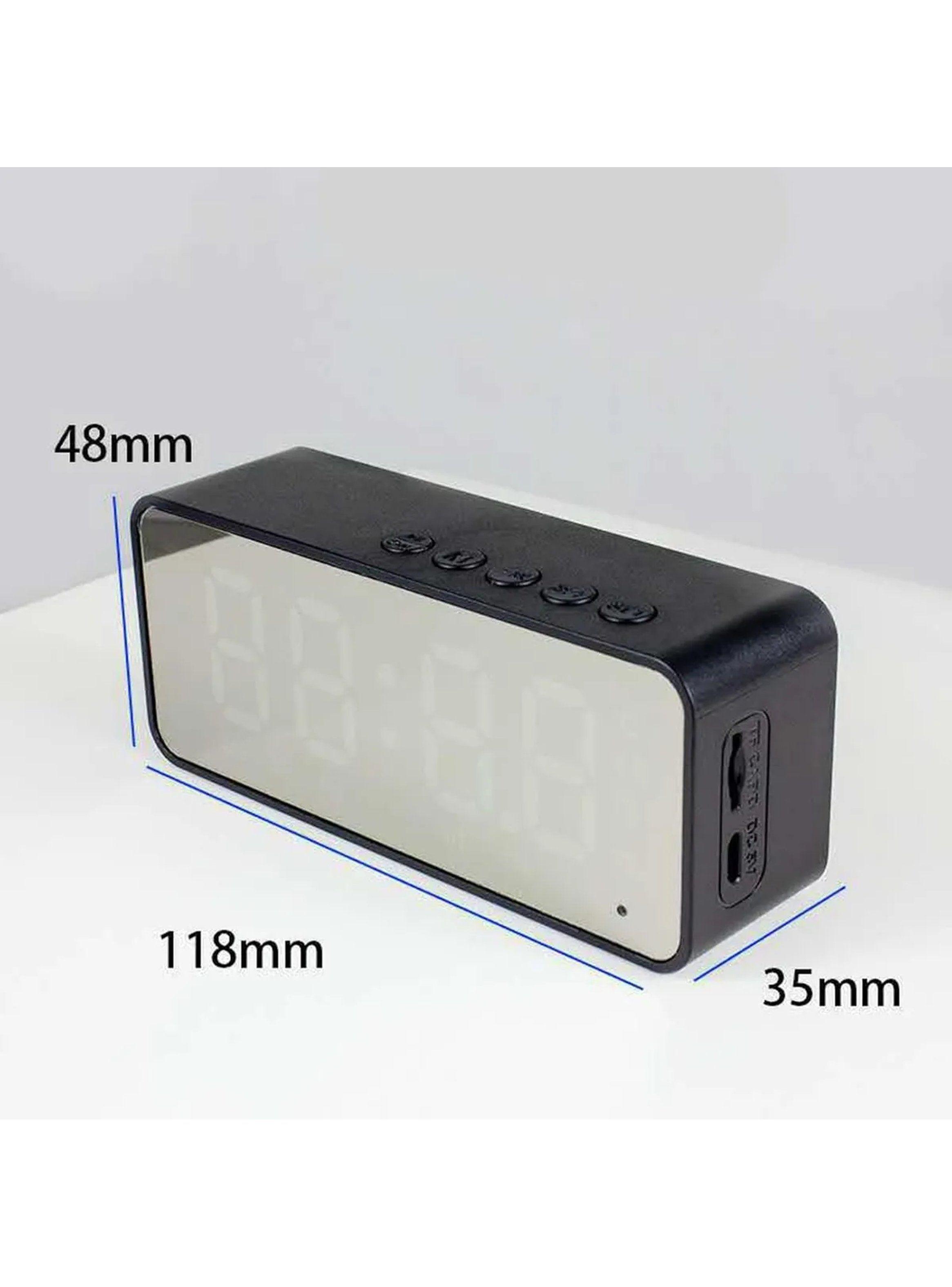 Reloj Despertador Digital Pantalla LED Espejo Altavoz BT Alarma Tarjeta TF-9
