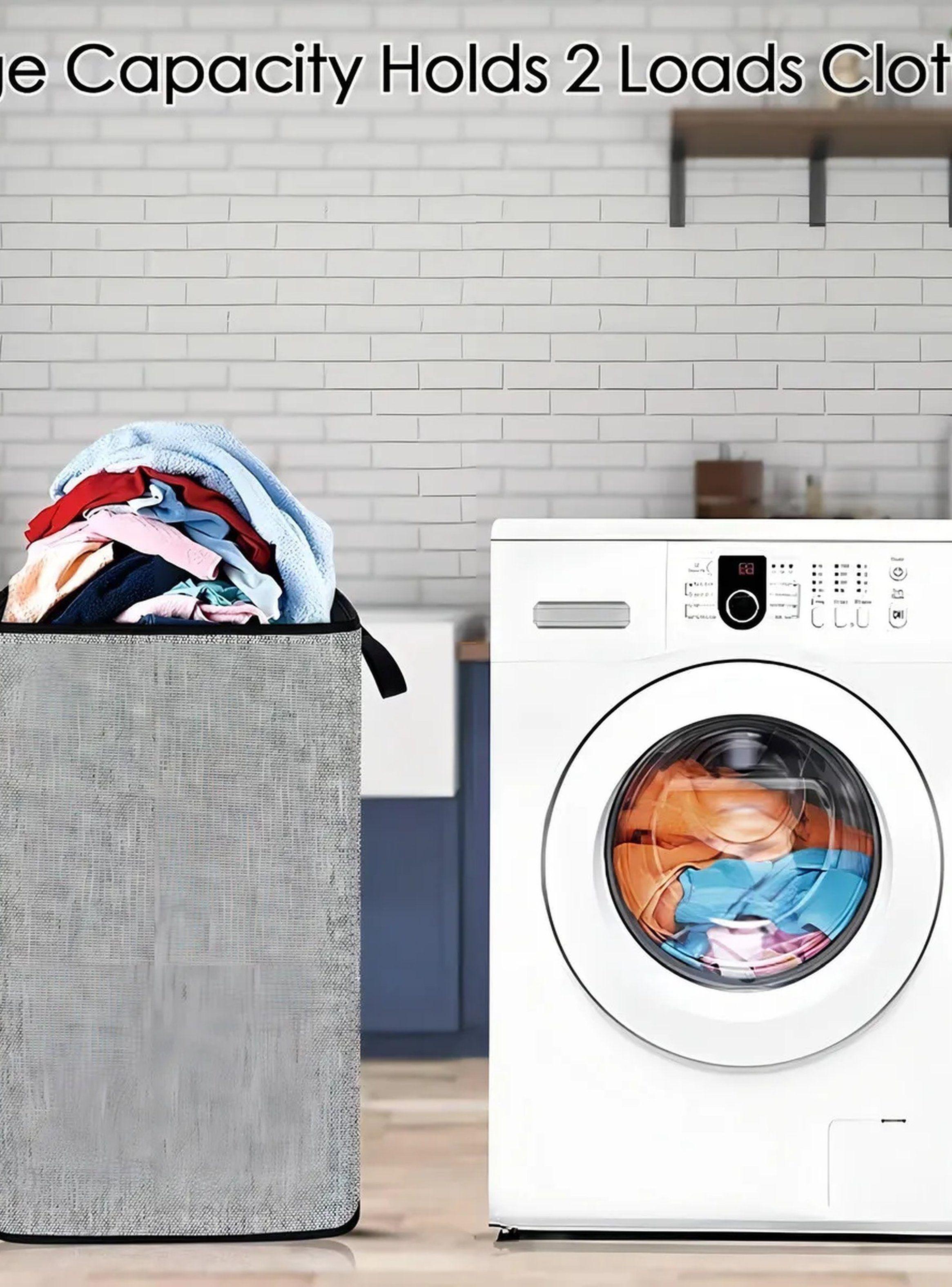 Canasta de Ropa 80LB Tela Gris Asas Resistentes Plegable-2