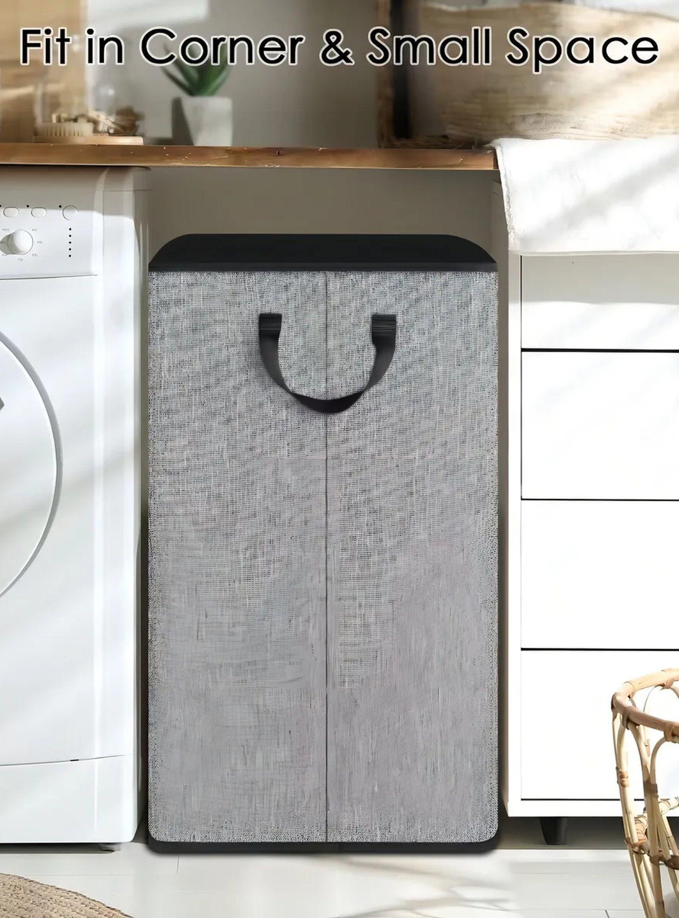 Canasta de Ropa 80LB Tela Gris Asas Resistentes Plegable-3