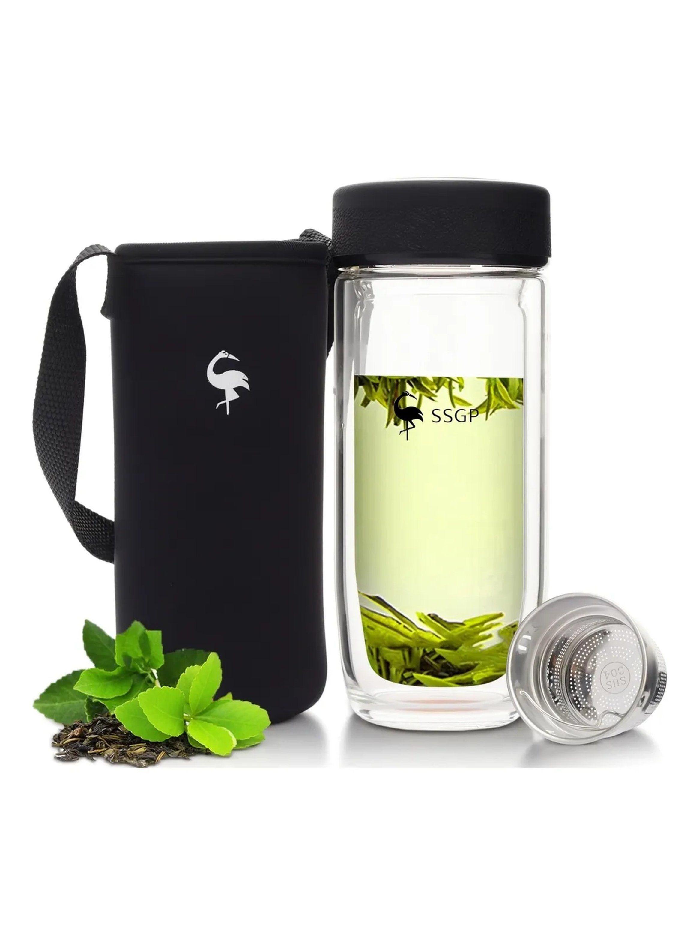 Botella Térmica de Vidrio Doble Pared con Filtro y Funda 380ml-0