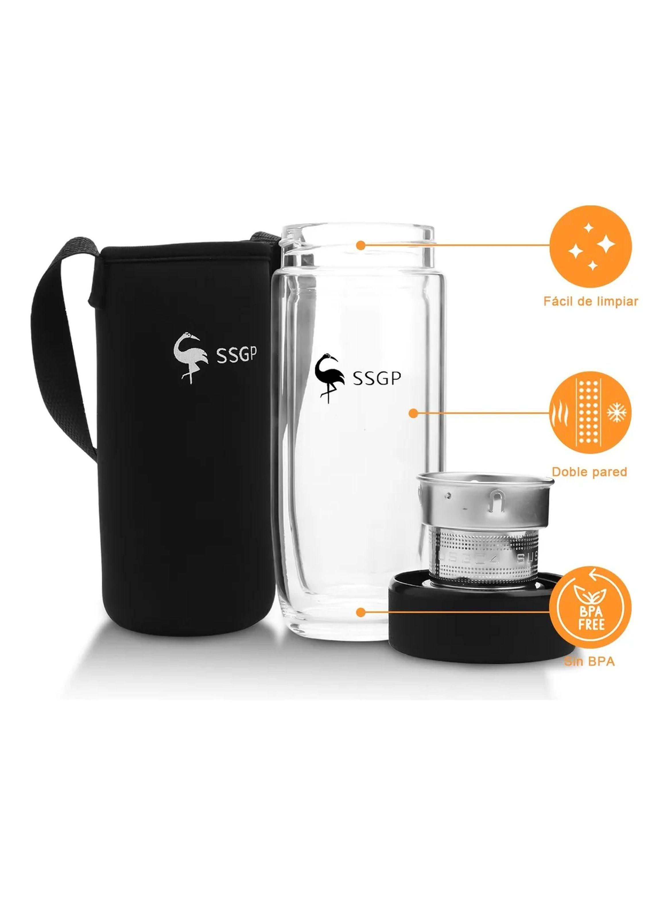 Botella Térmica de Vidrio Doble Pared con Filtro y Funda 380ml-1