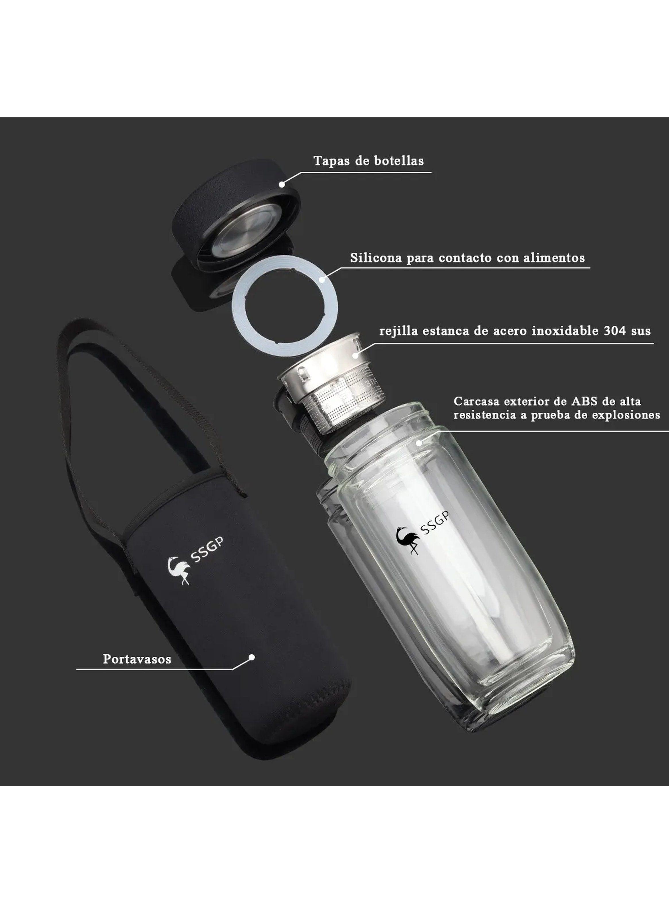 Botella Térmica de Vidrio Doble Pared con Filtro y Funda 380ml-2