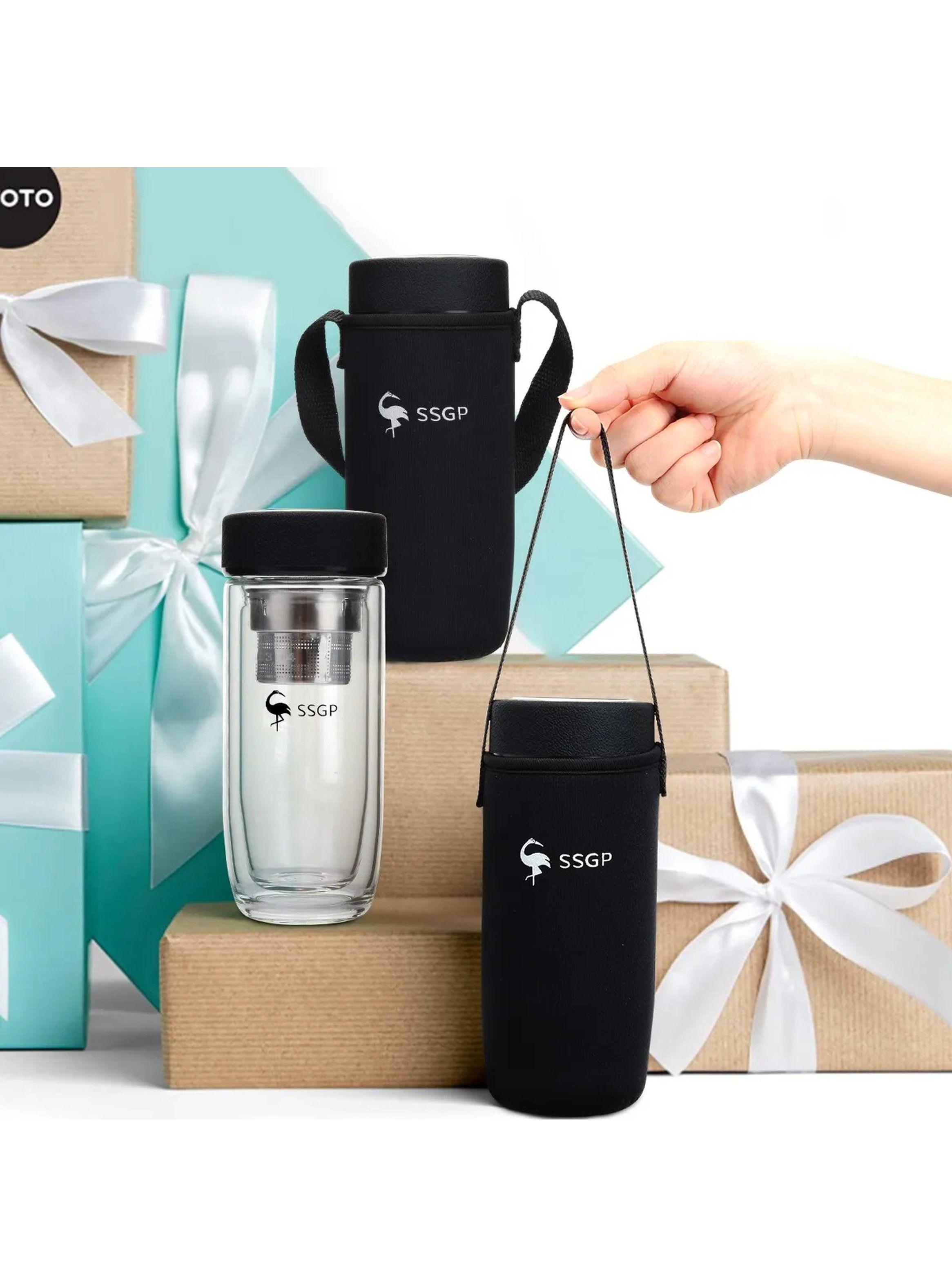 Botella Térmica de Vidrio Doble Pared con Filtro y Funda 380ml-3