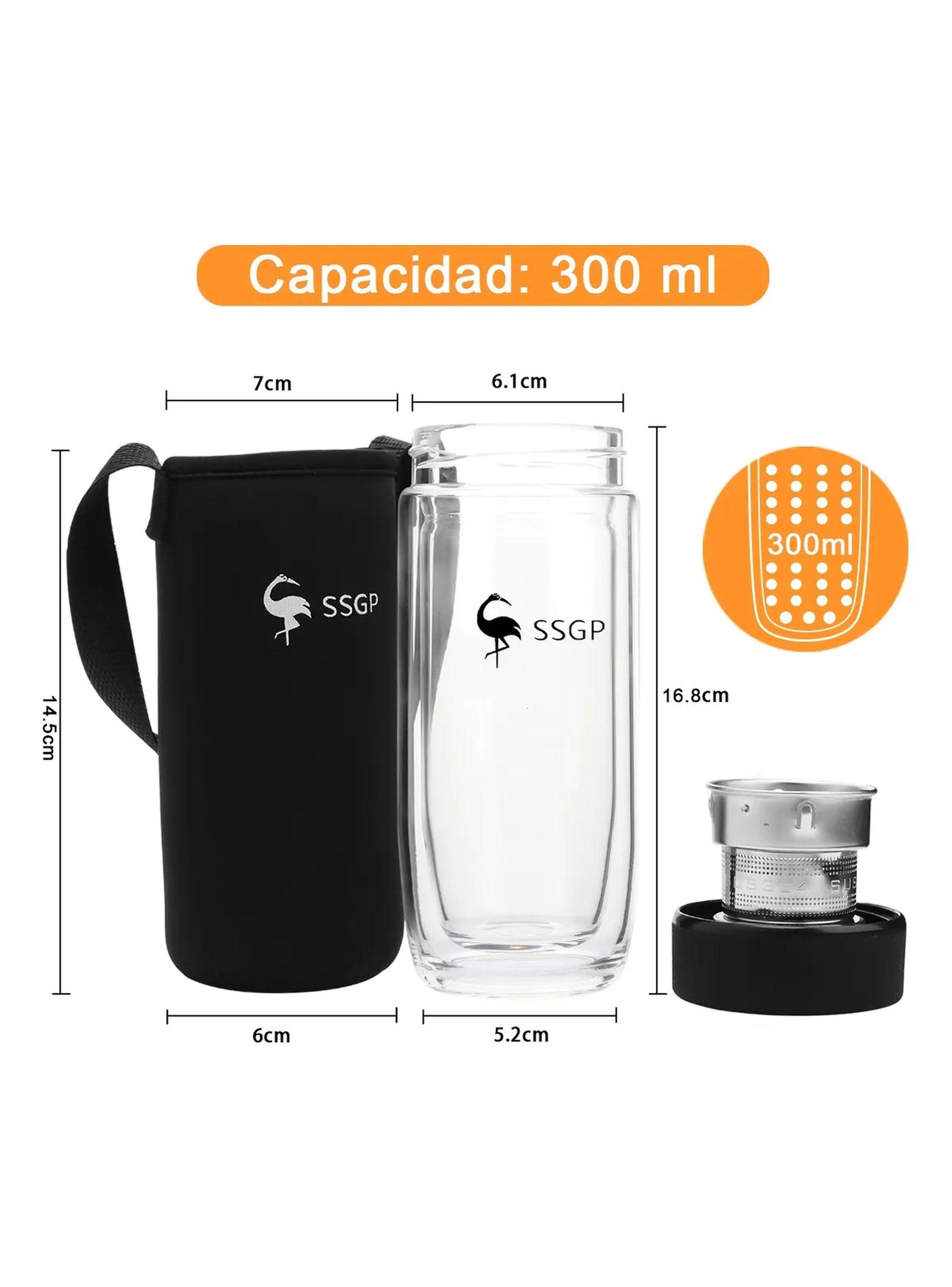 Botella Térmica de Vidrio Doble Pared con Filtro y Funda 380ml-4