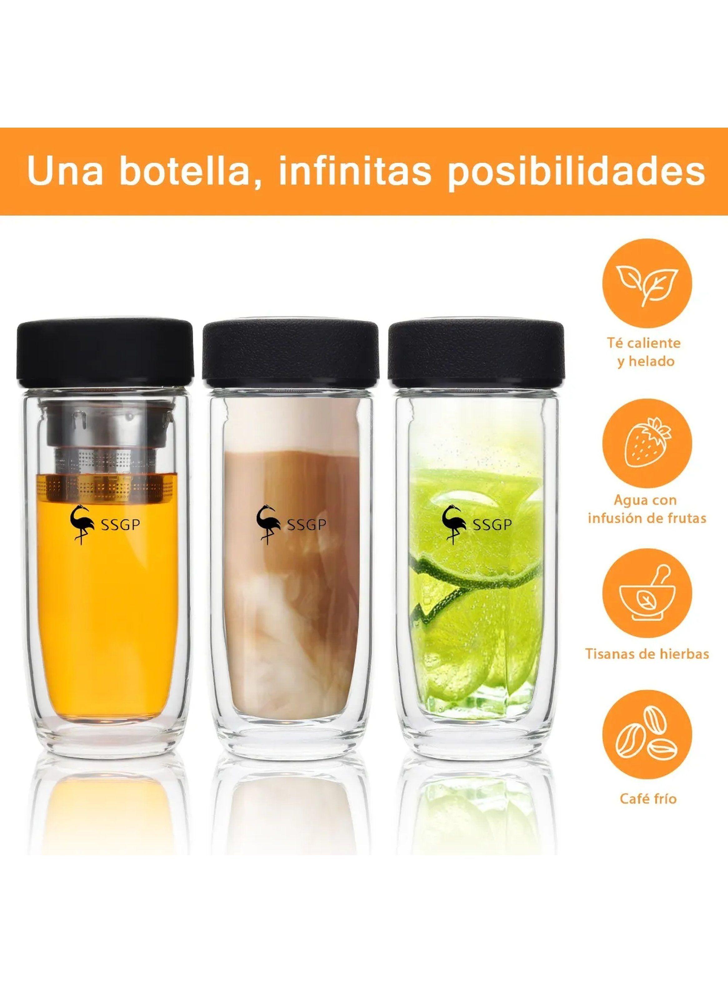 Botella Térmica de Vidrio Doble Pared con Filtro y Funda 380ml-5