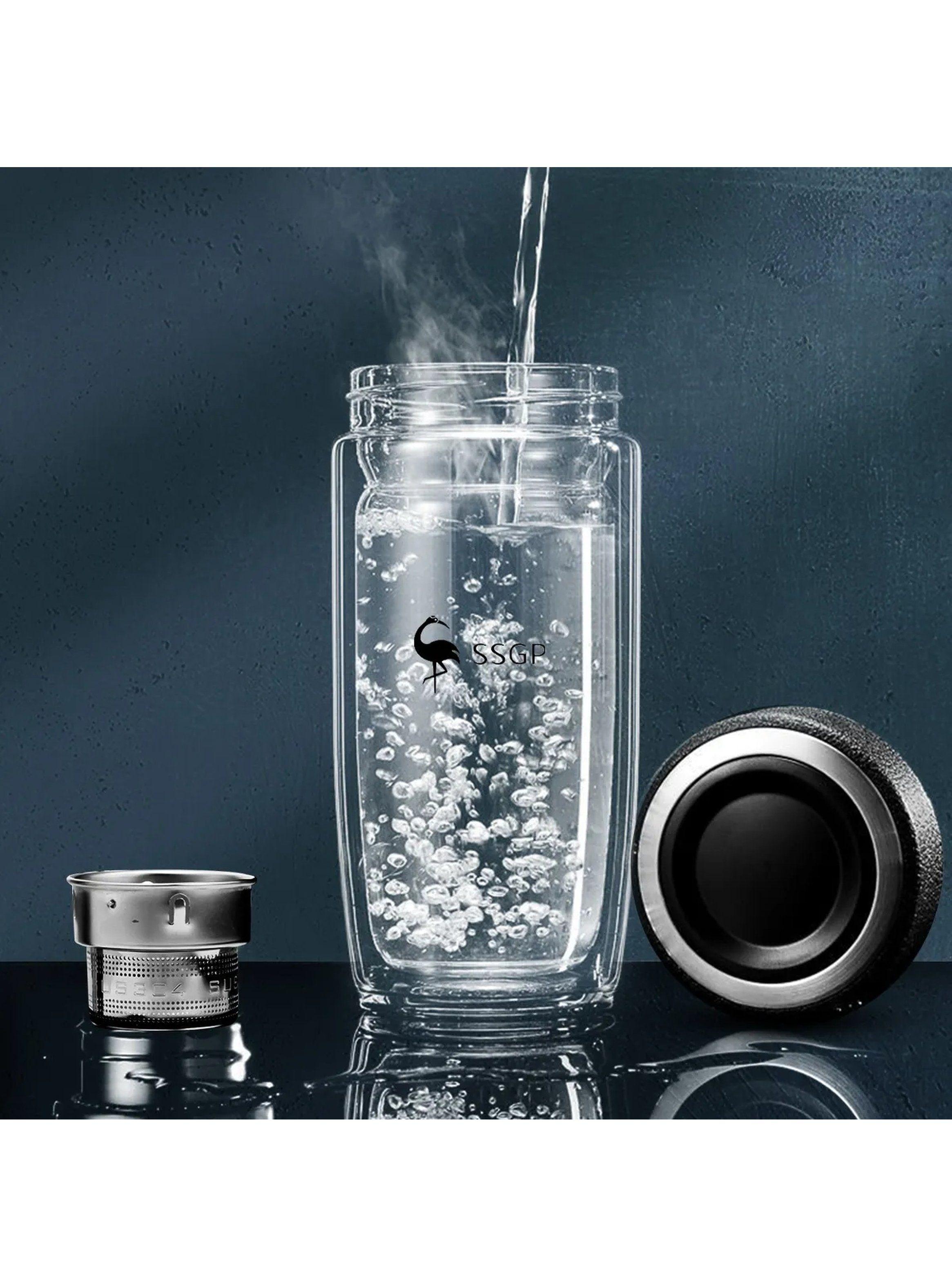 Botella Térmica de Vidrio Doble Pared con Filtro y Funda 380ml-7