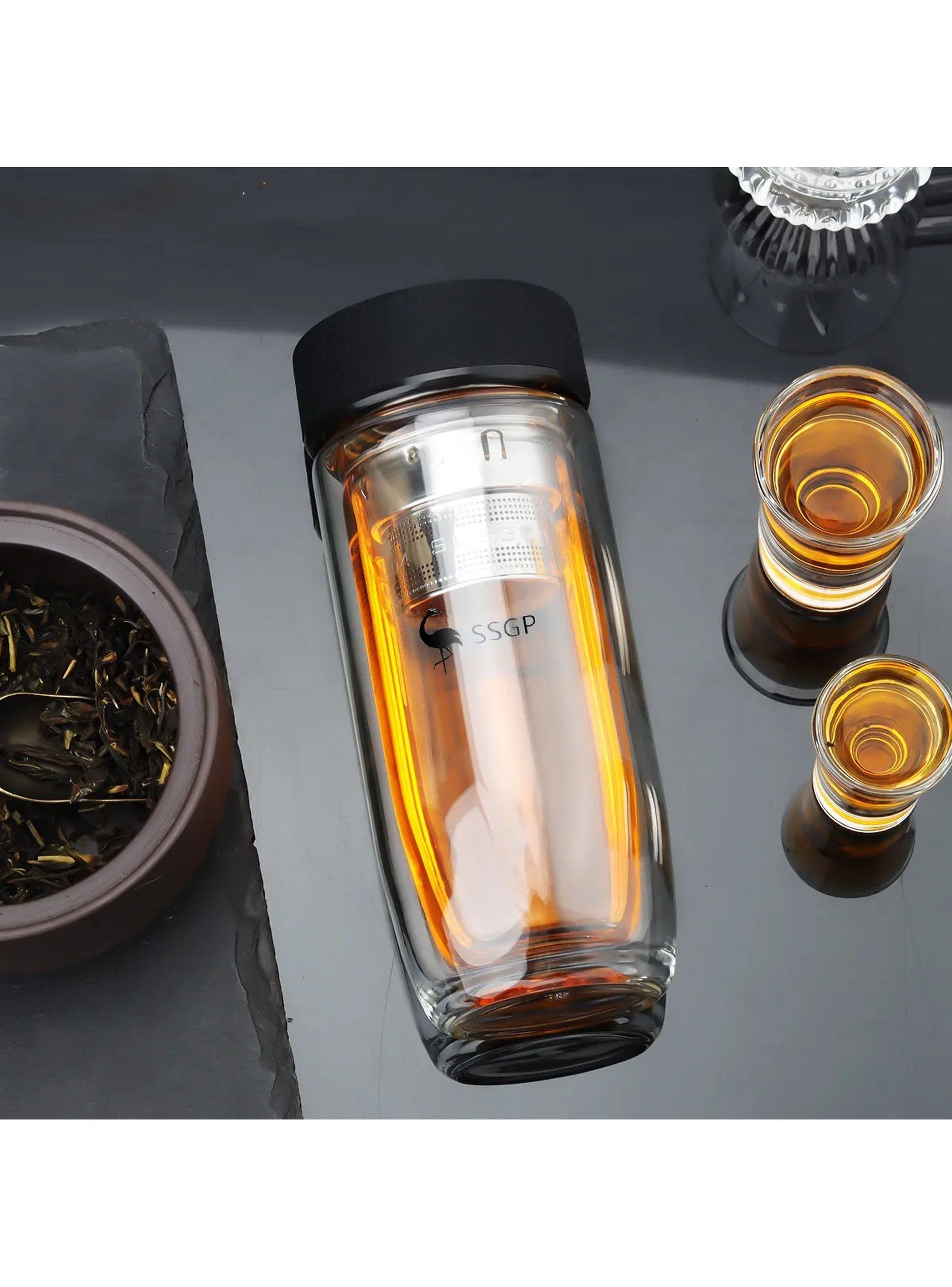 Botella Térmica de Vidrio Doble Pared con Filtro y Funda 380ml-8