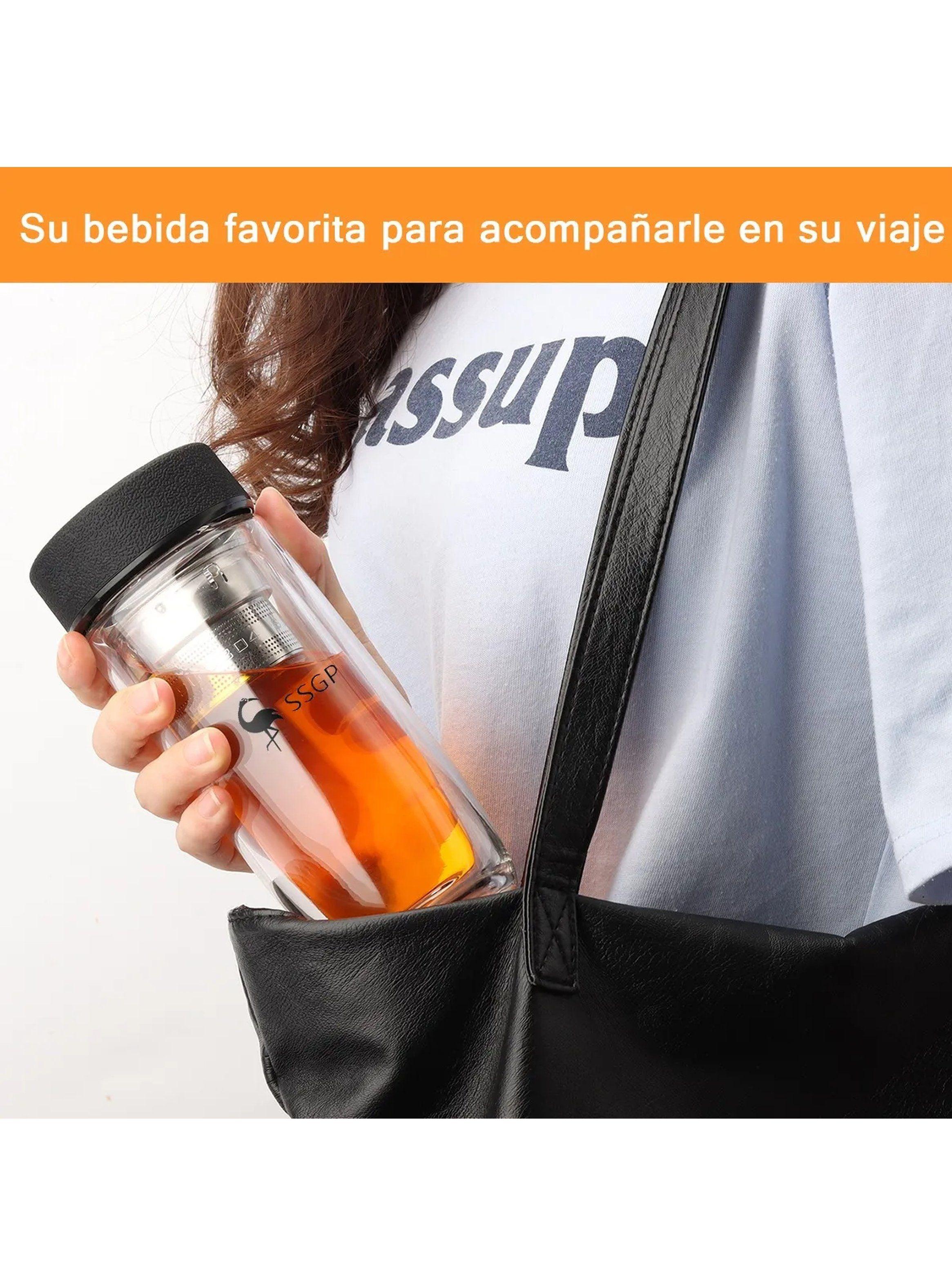 Botella Térmica de Vidrio Doble Pared con Filtro y Funda 380ml-9