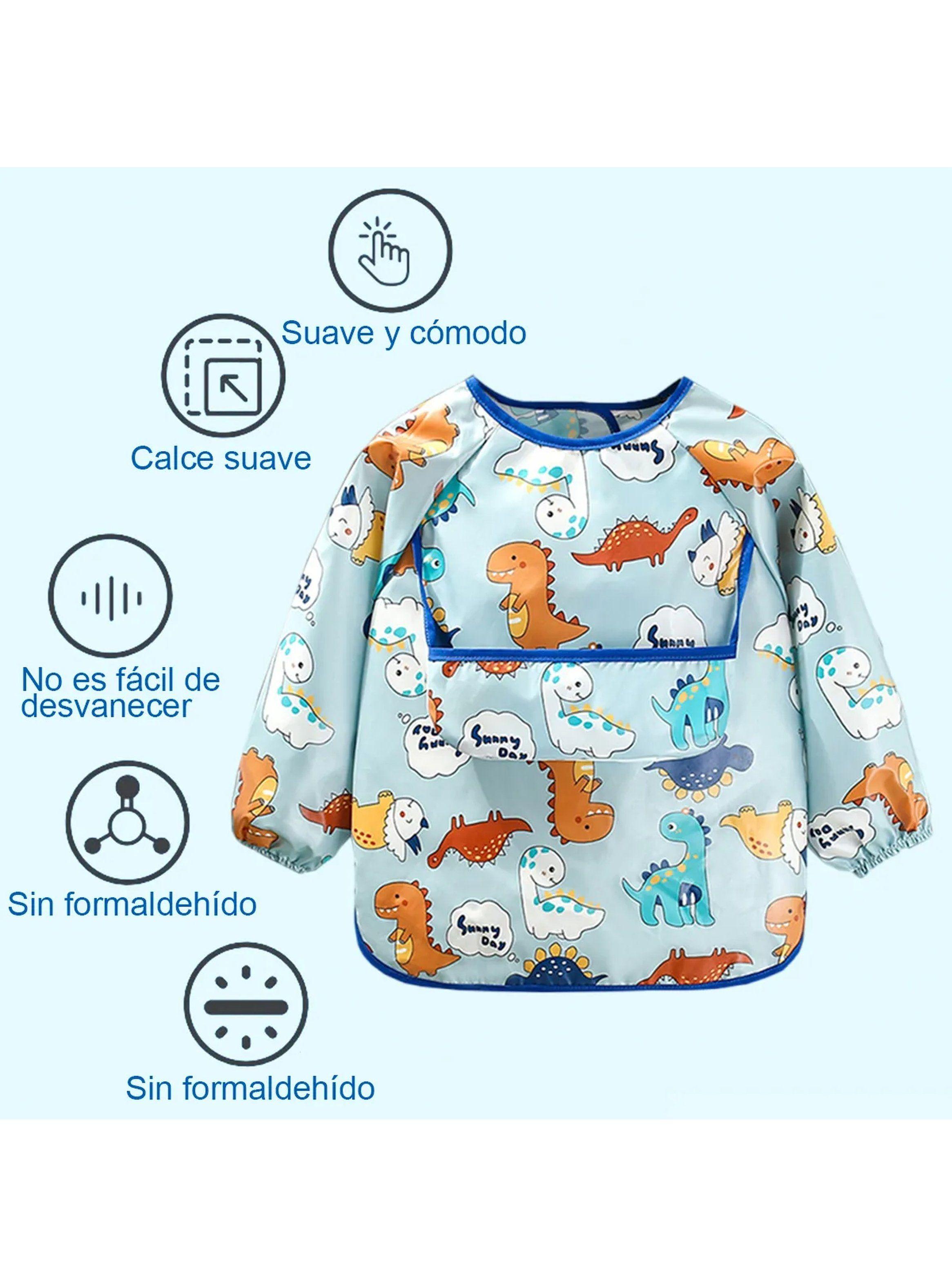 Babero Impermeable Infantil Manga Larga Dinosaurios Ajustable-2