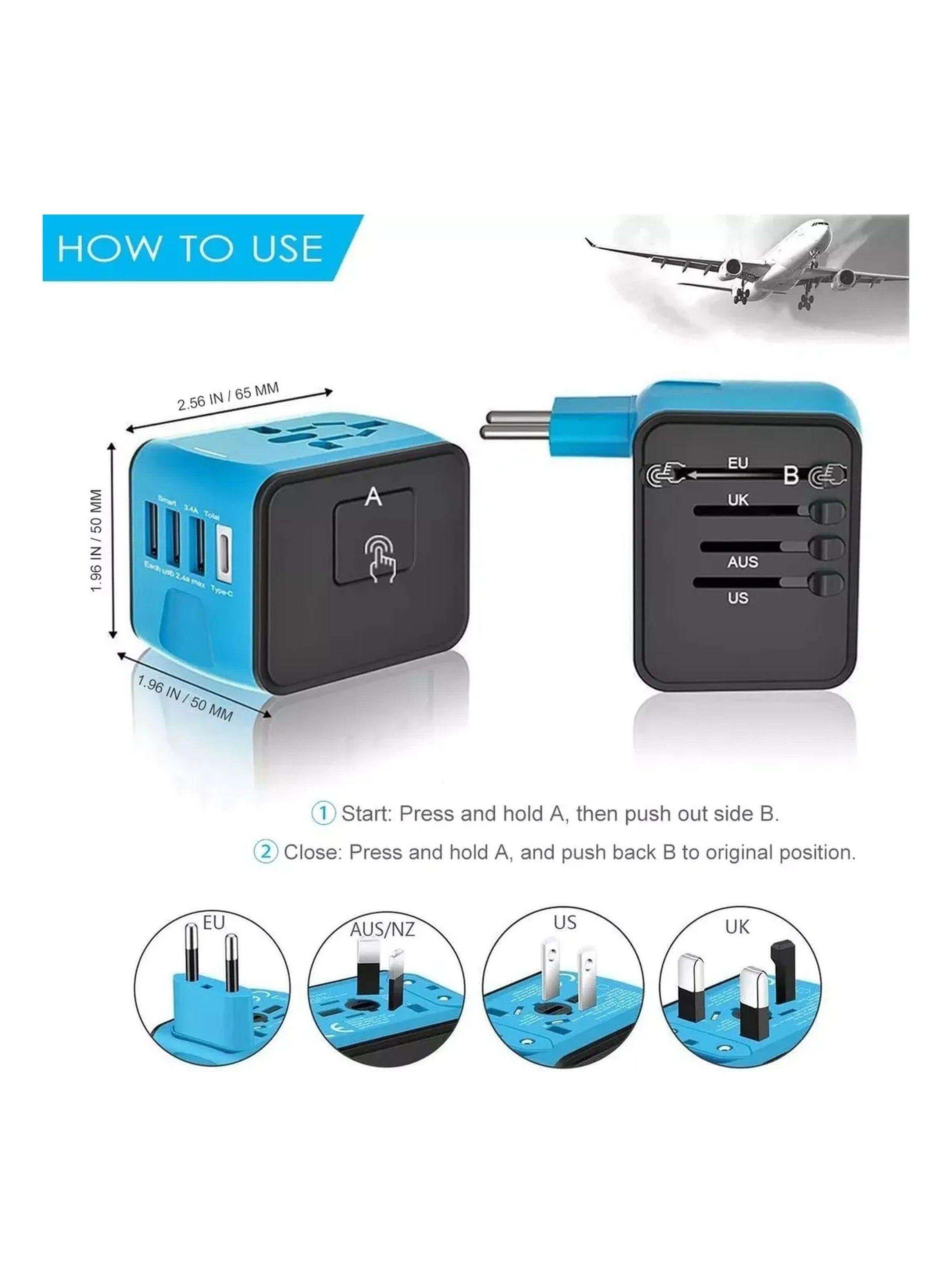 Adaptador de Viaje Universal USB Tipo-C 4 Puertos Multipaís-3