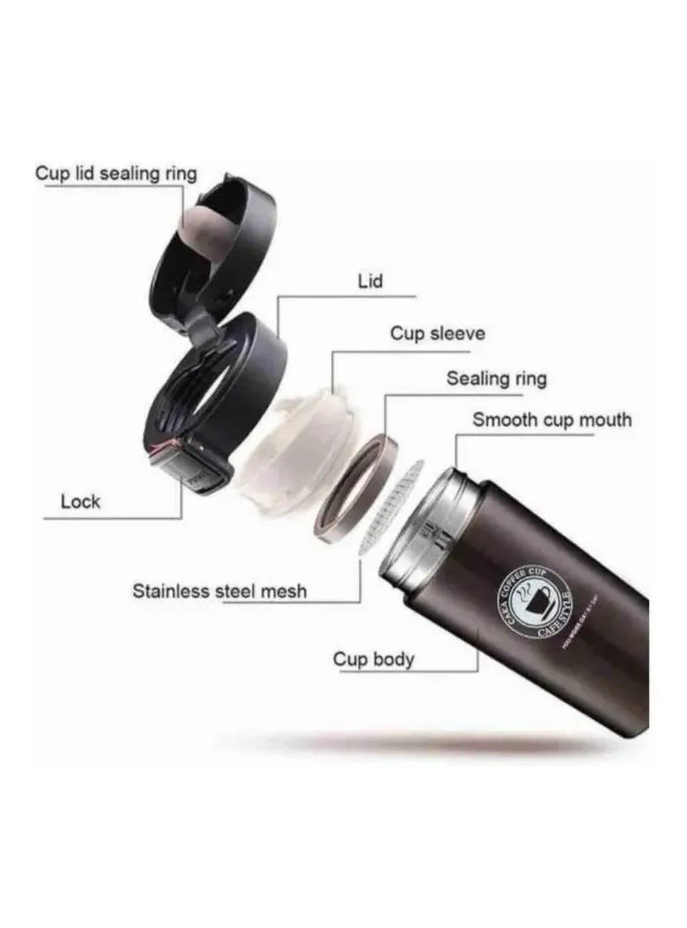 Taza Térmica Acero Inoxidable 304 Hermética Negra 350ml-1