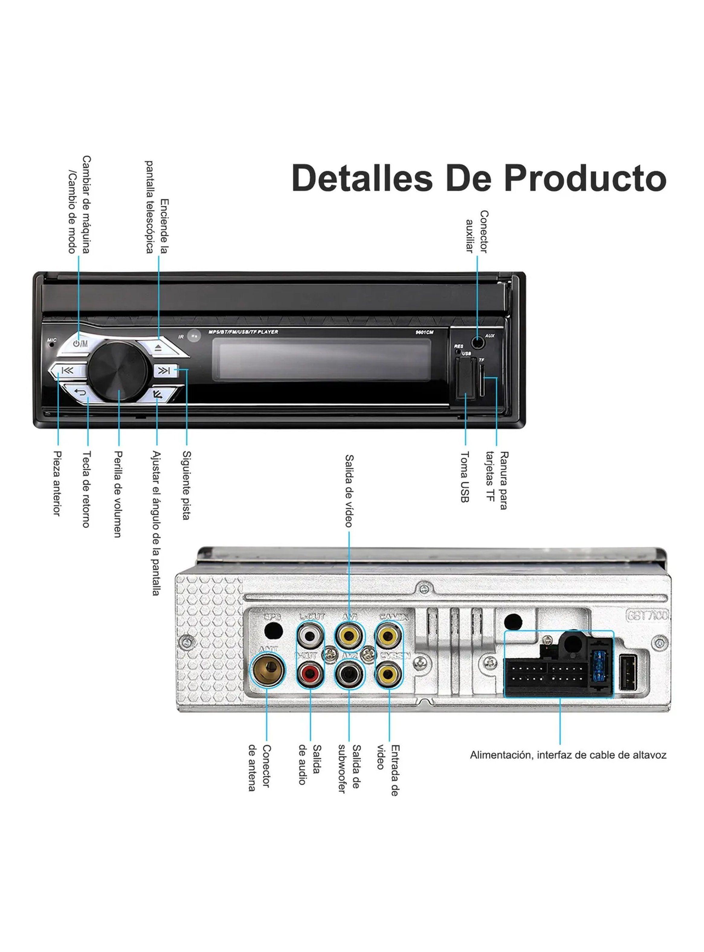 Radio Multimedia para Auto Pantalla Táctil Retráctil HD Bluetooth Cámara Trasera-8