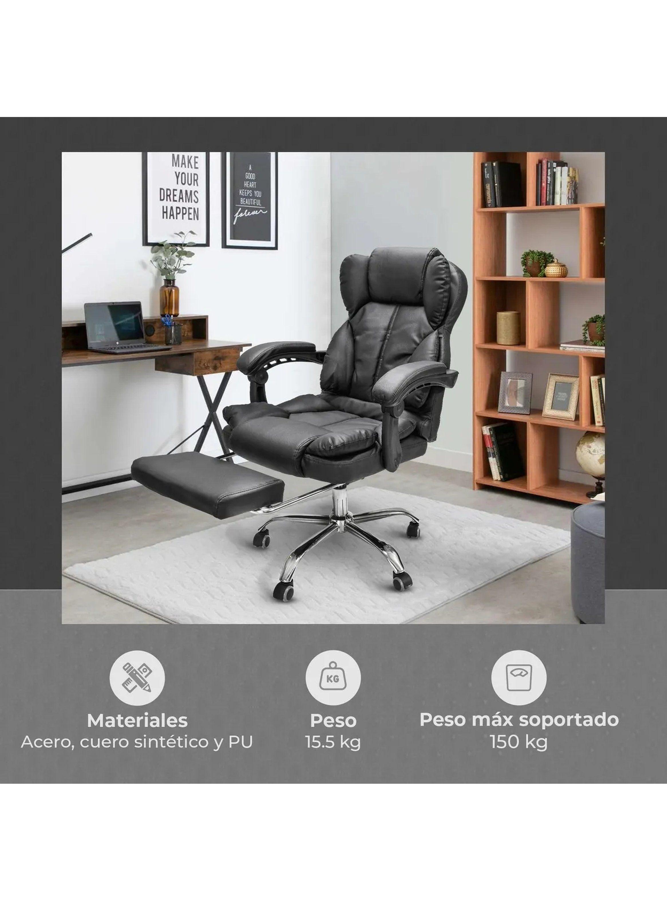 Silla de Oficina Ergonómica Regulable con Apoya Pies Tapizado Símil Cuero-4