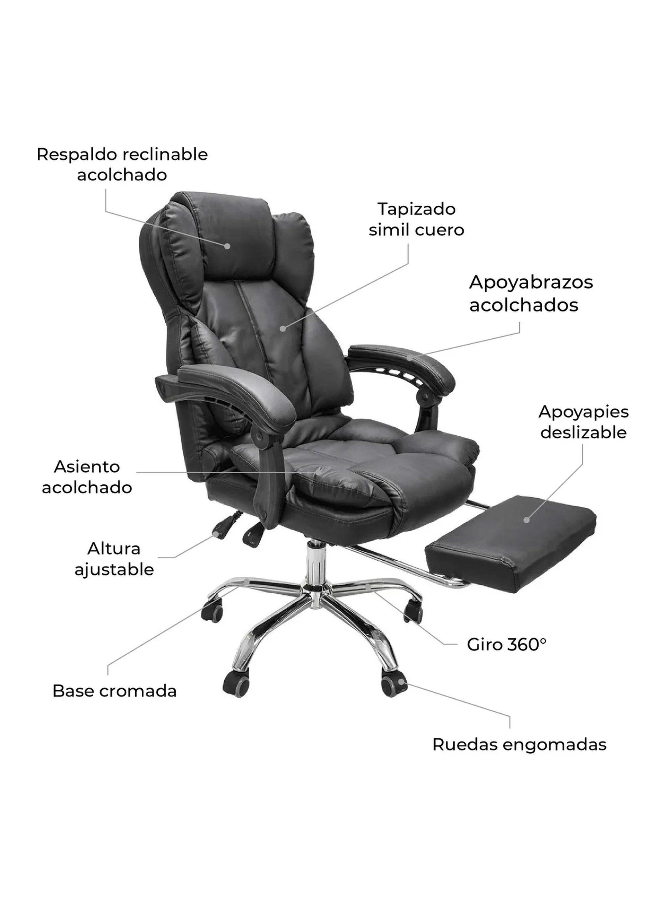 Silla de Oficina Ergonómica Regulable con Apoya Pies Tapizado Símil Cuero-5