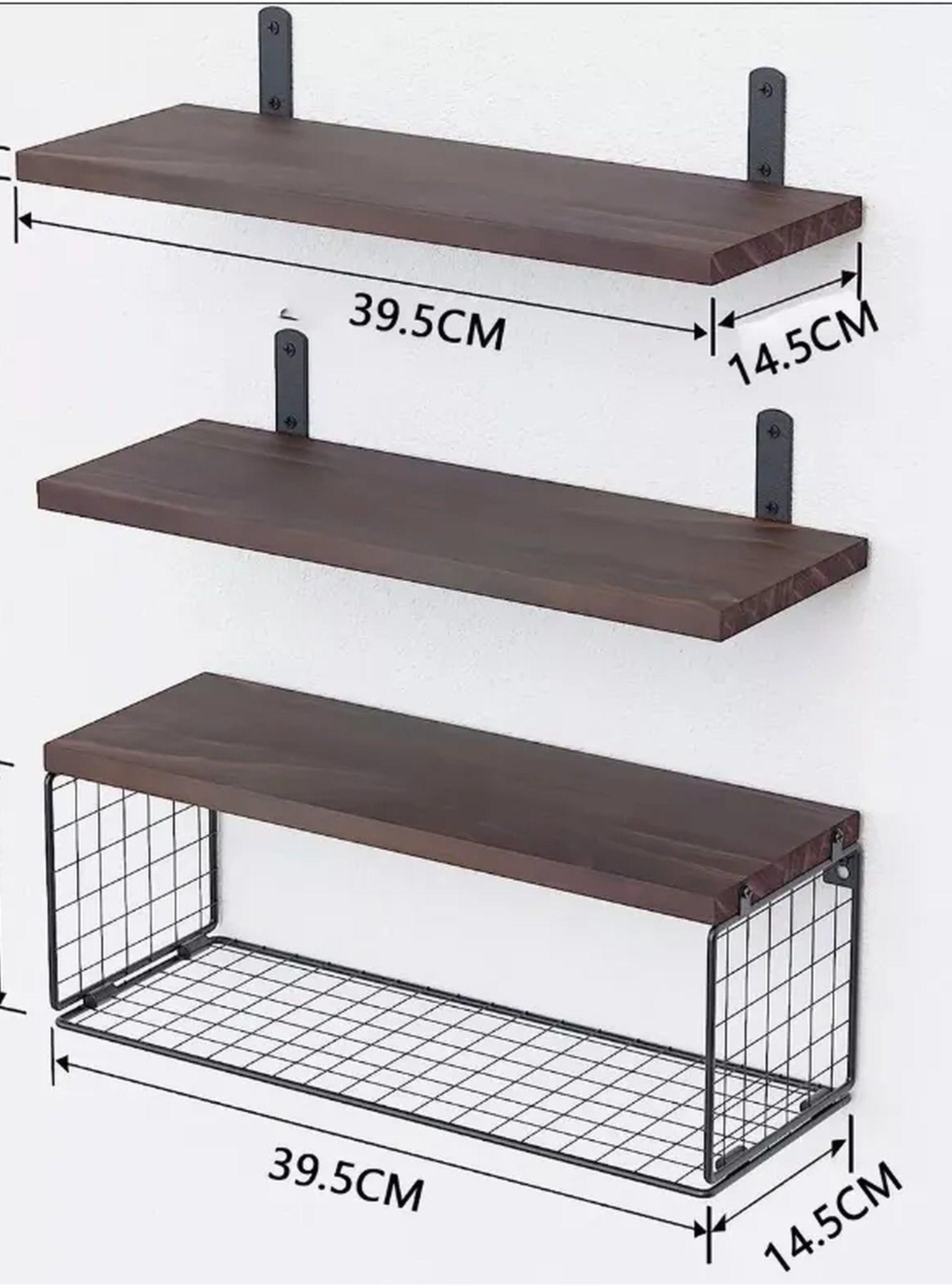 Estantes Flotantes de Madera de Pino Negro con Rejilla Metálica-2