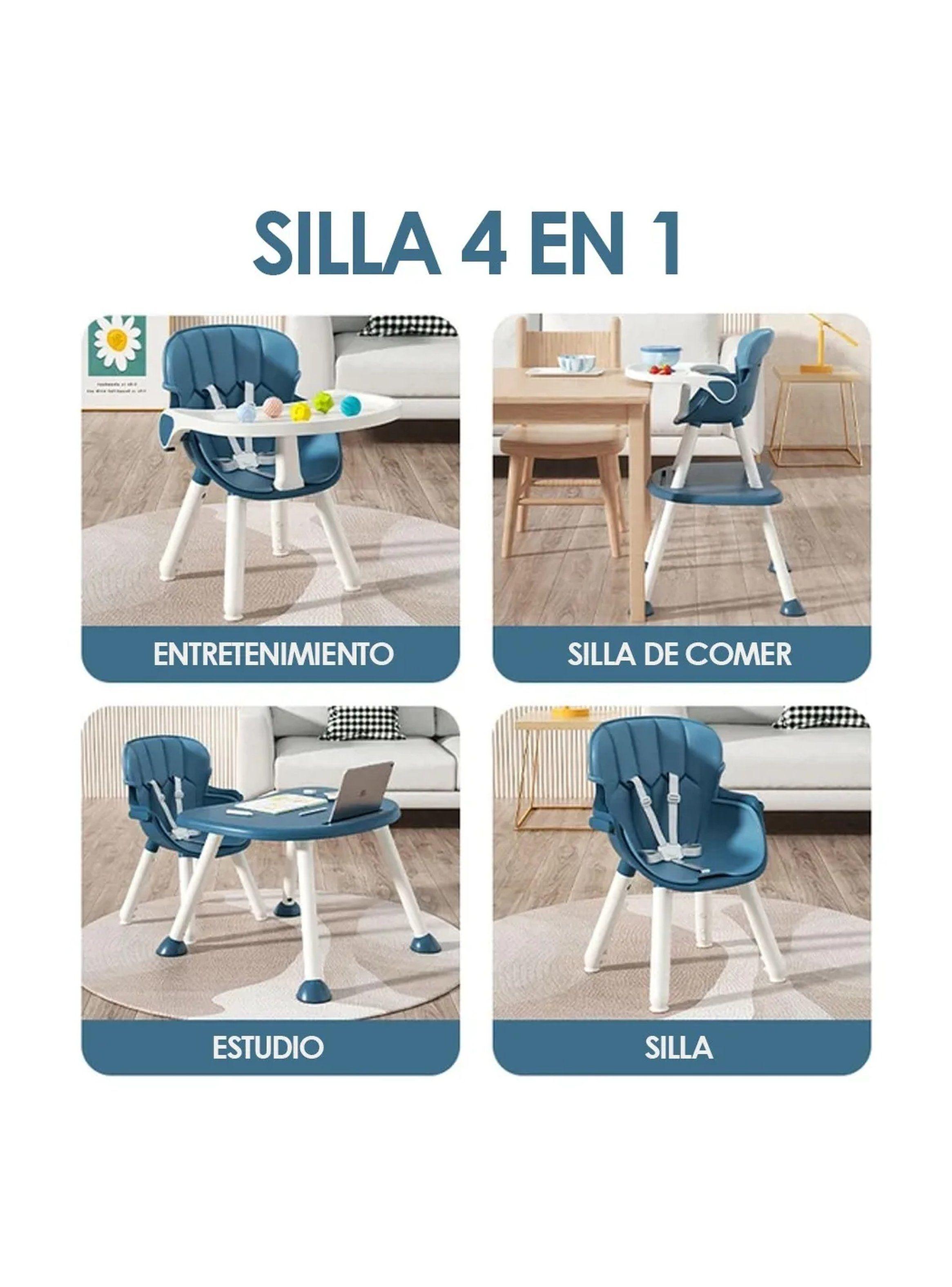 Silla Alta Multifuncional Infantil Ajustable Material Plástico Azul-4