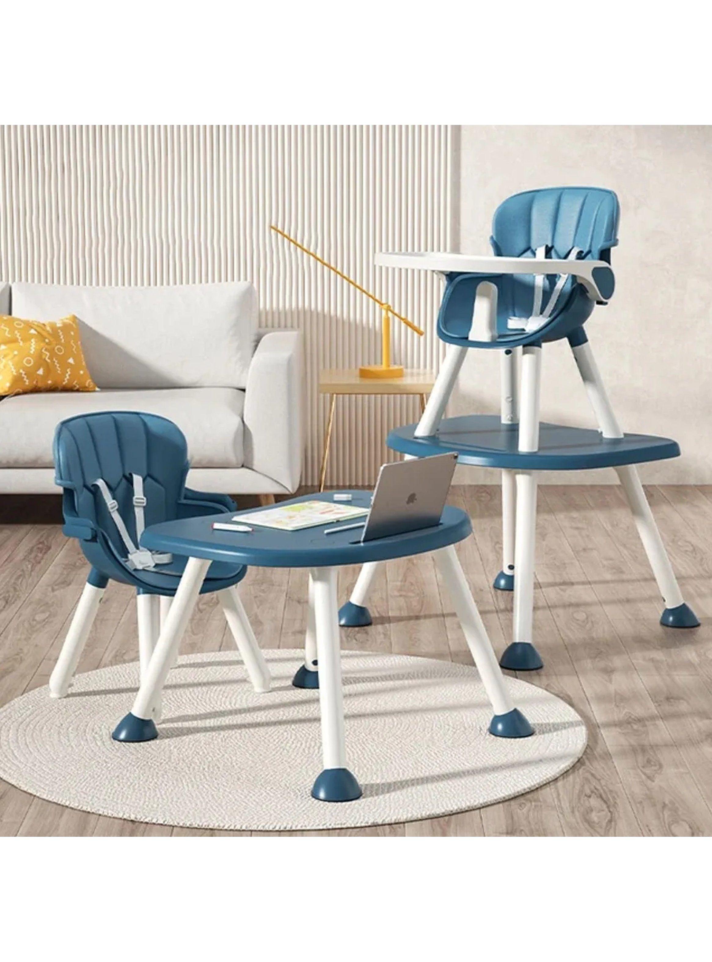 Silla Alta Multifuncional Infantil Ajustable Material Plástico Azul-5