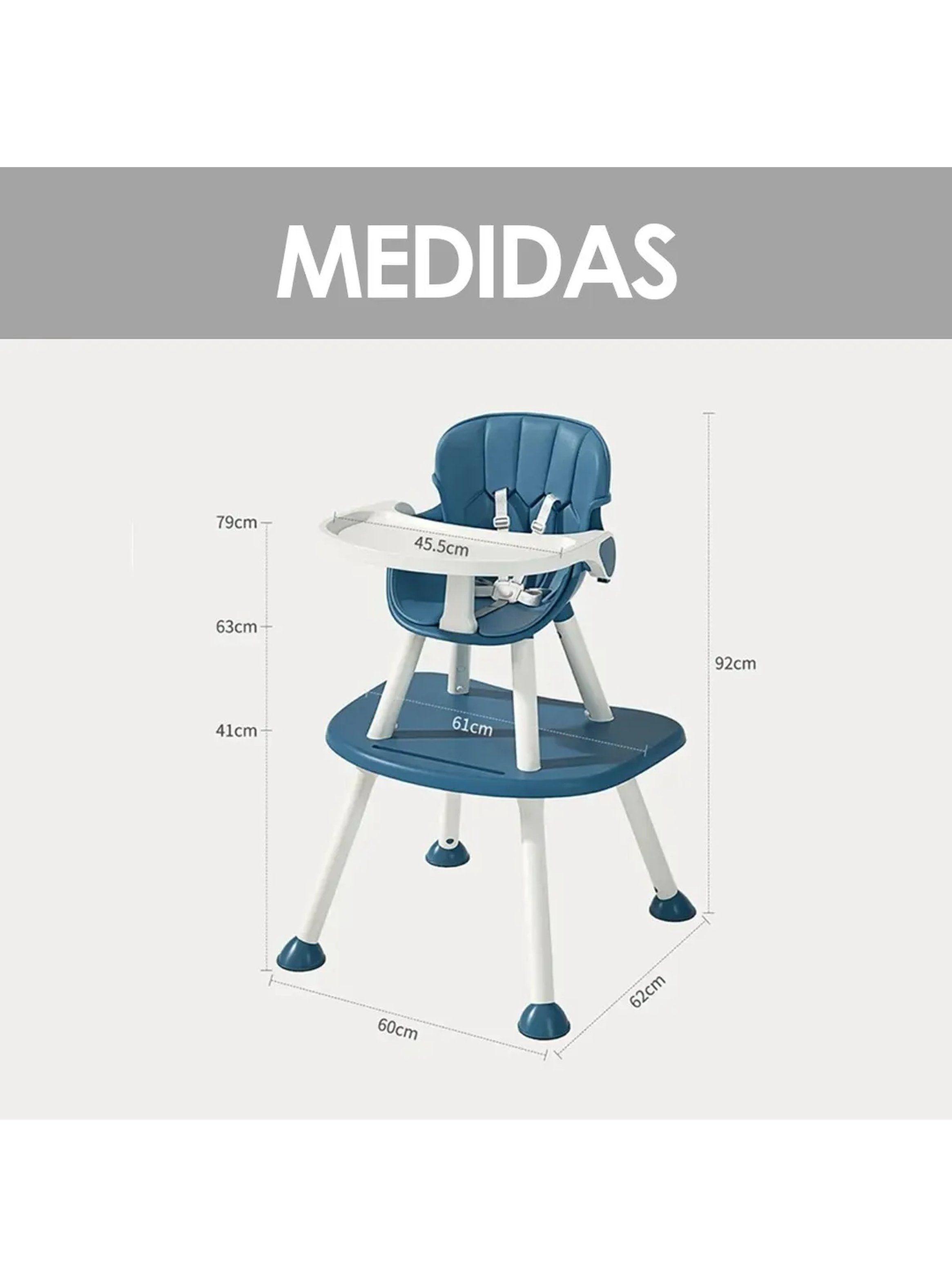 Silla Alta Multifuncional Infantil Ajustable Material Plástico Azul-6