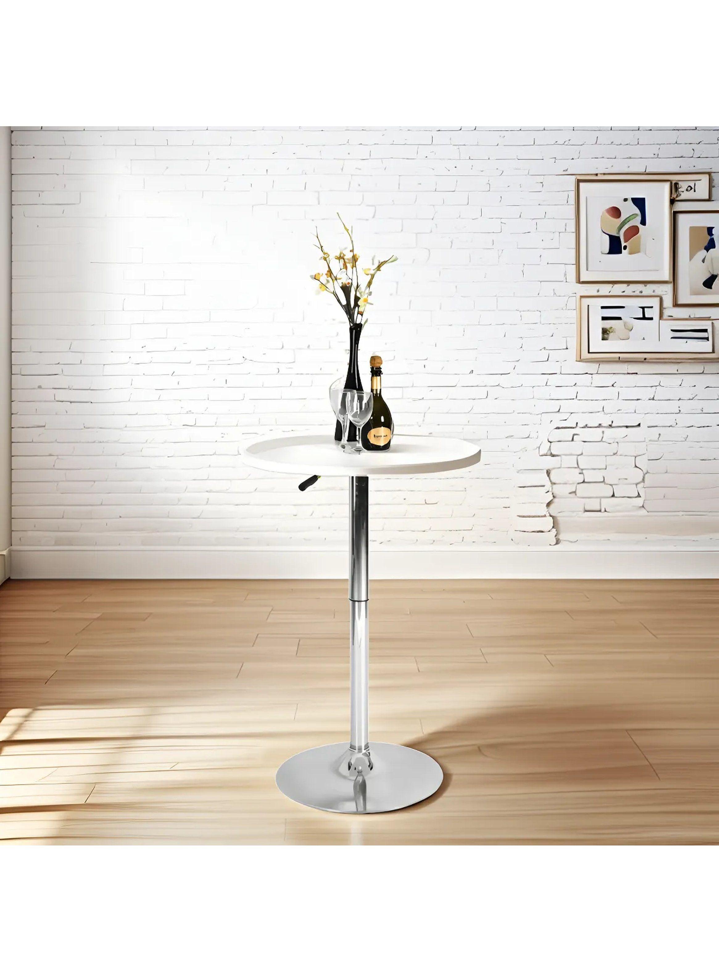 Mesa Alta Ajustable Redonda 60 cm Acero Cromado Blanco-2