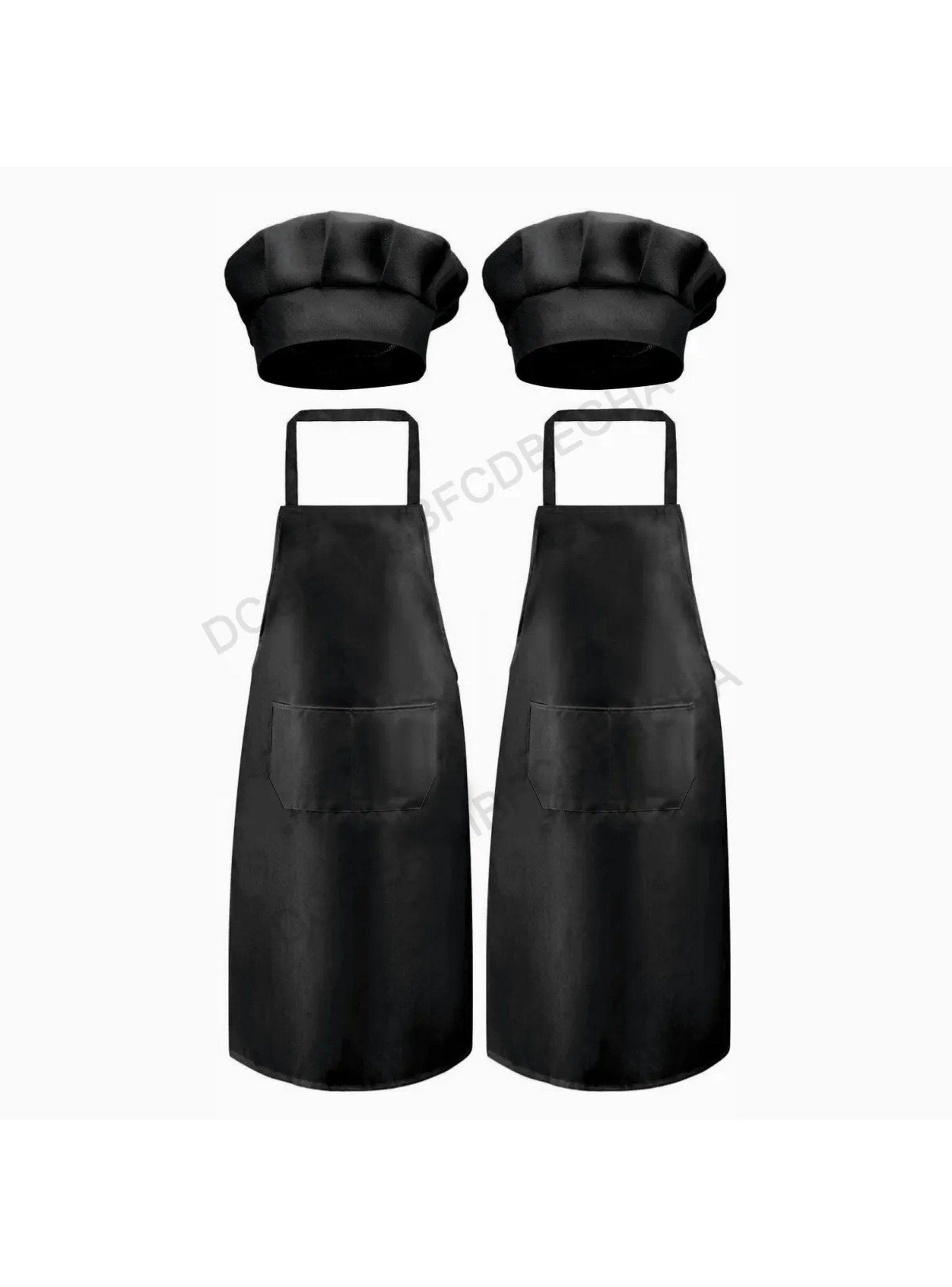 Delantal de Cocina con Bolsillo y Gorro Chef Negro Ajustable-3