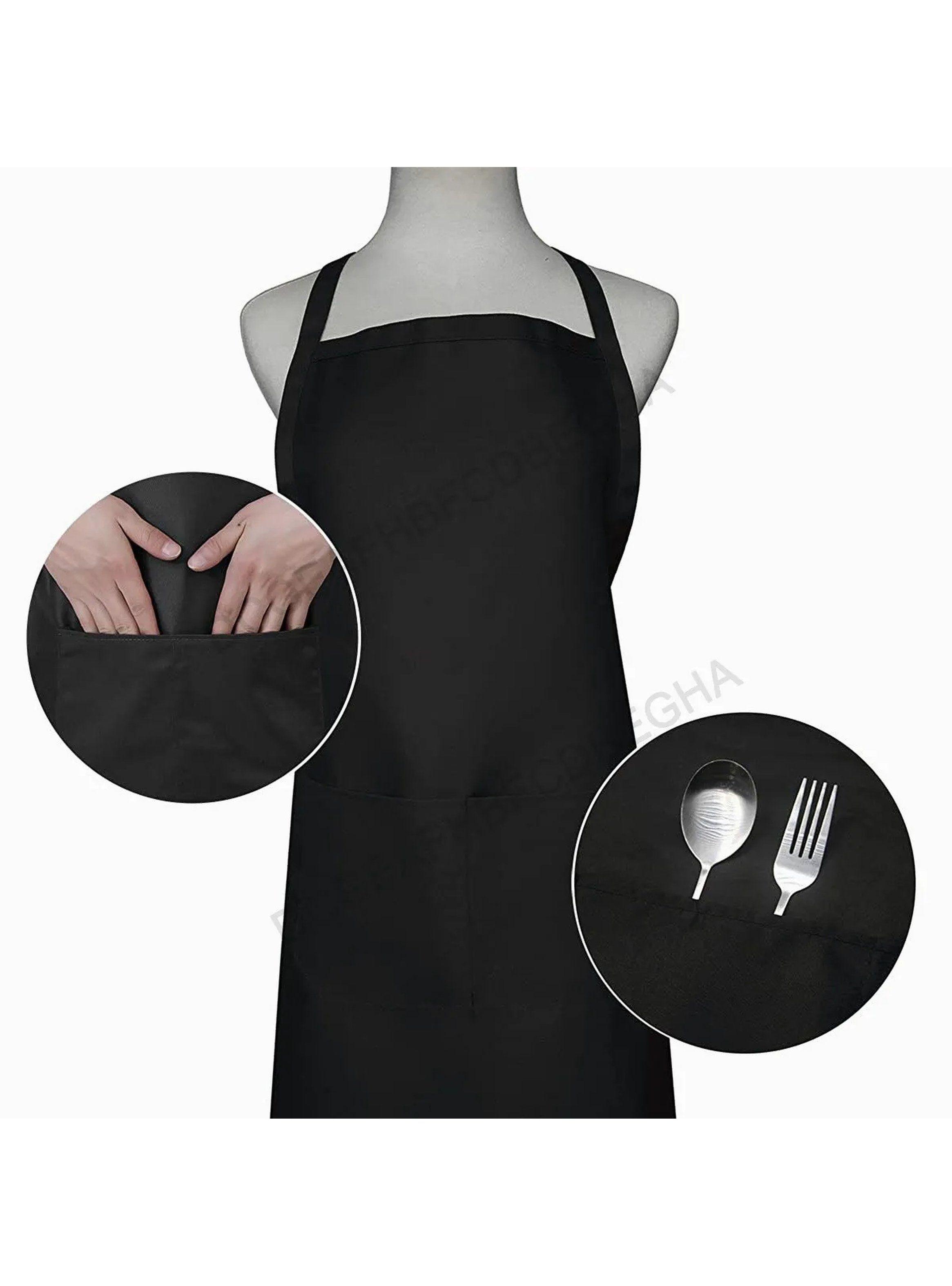 Delantal de Cocina con Bolsillo y Gorro Chef Negro Ajustable-4
