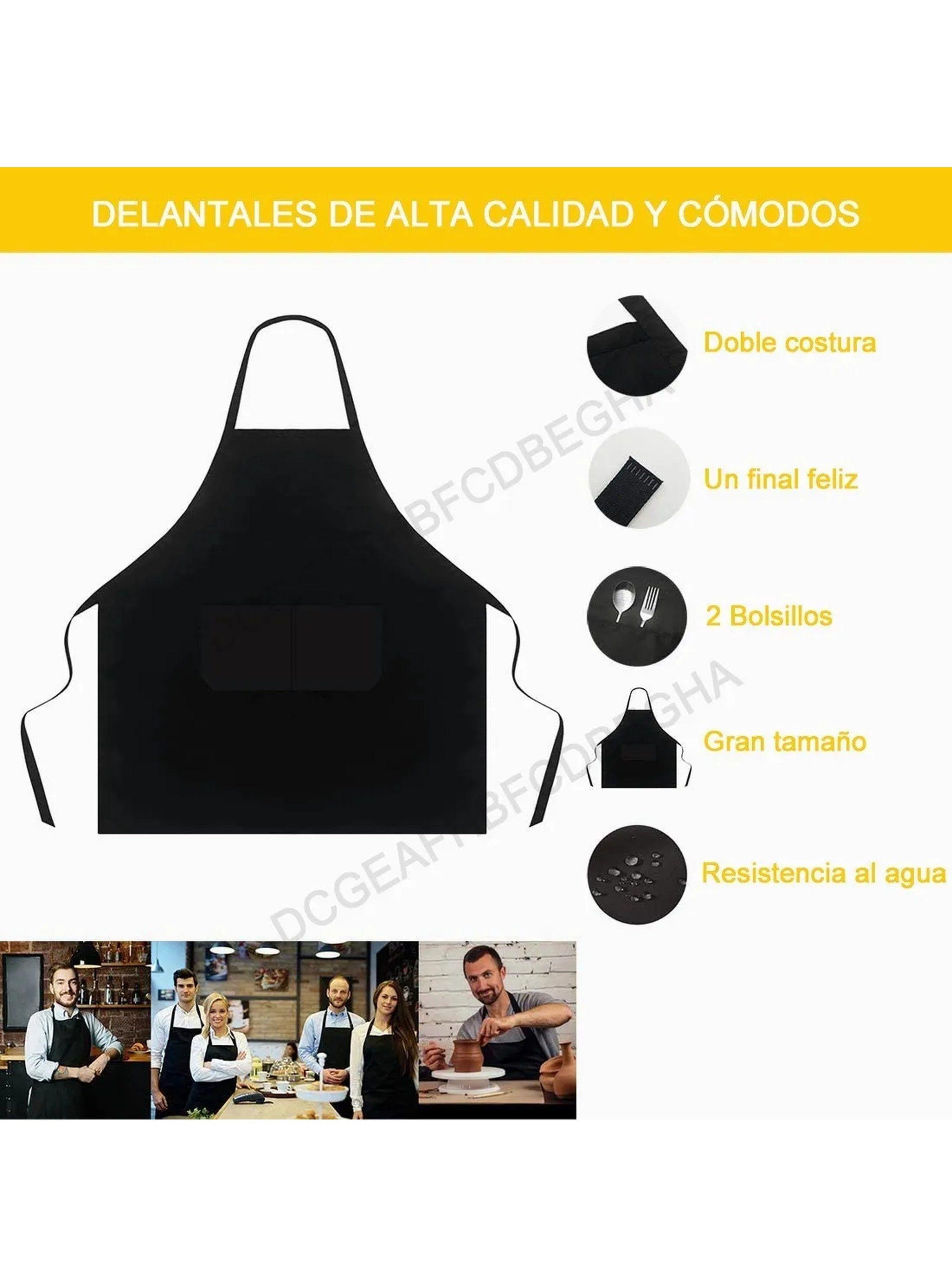 Delantal de Cocina con Bolsillo y Gorro Chef Negro Ajustable-6