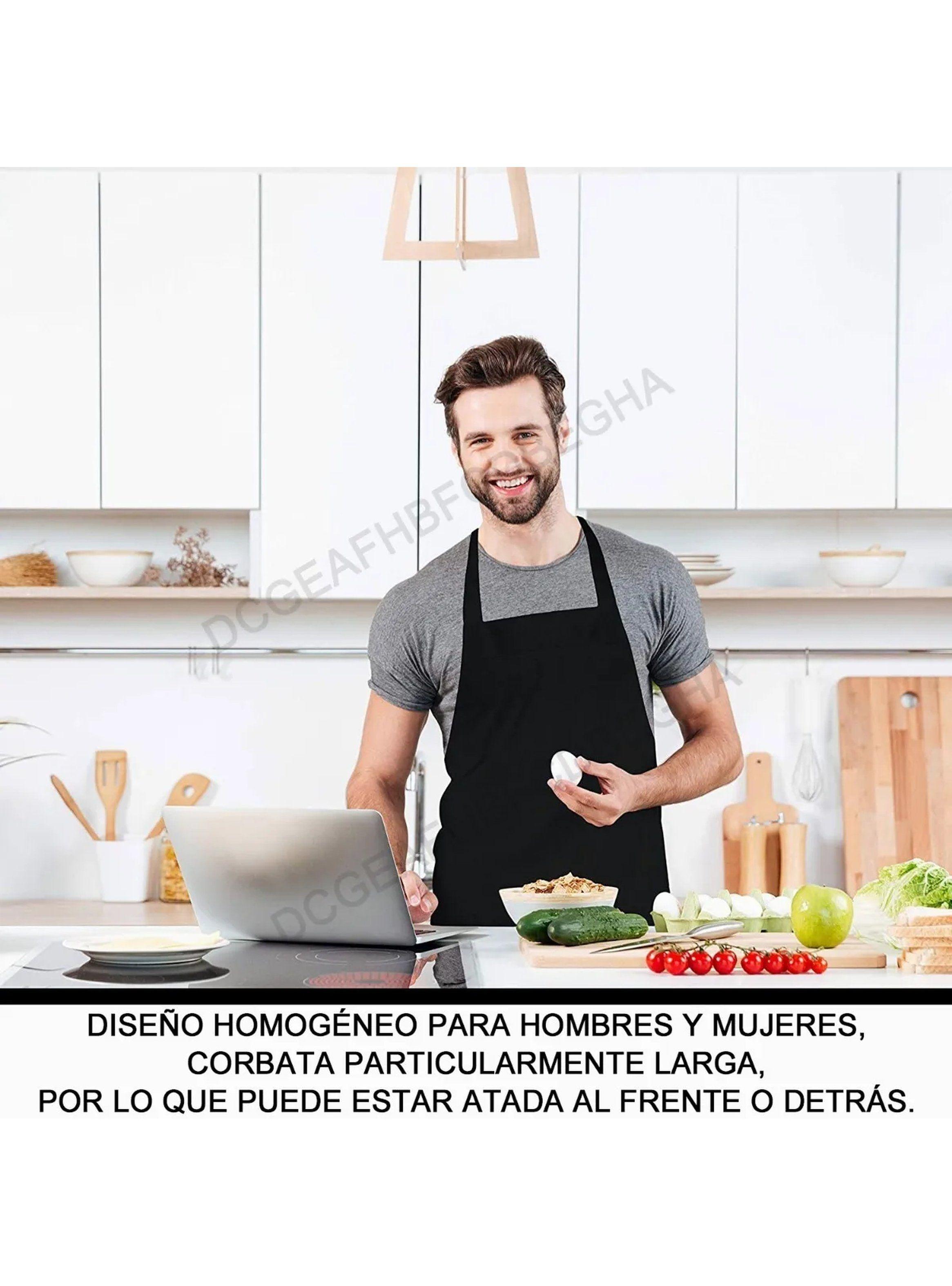 Delantal de Cocina con Bolsillo y Gorro Chef Negro Ajustable-7