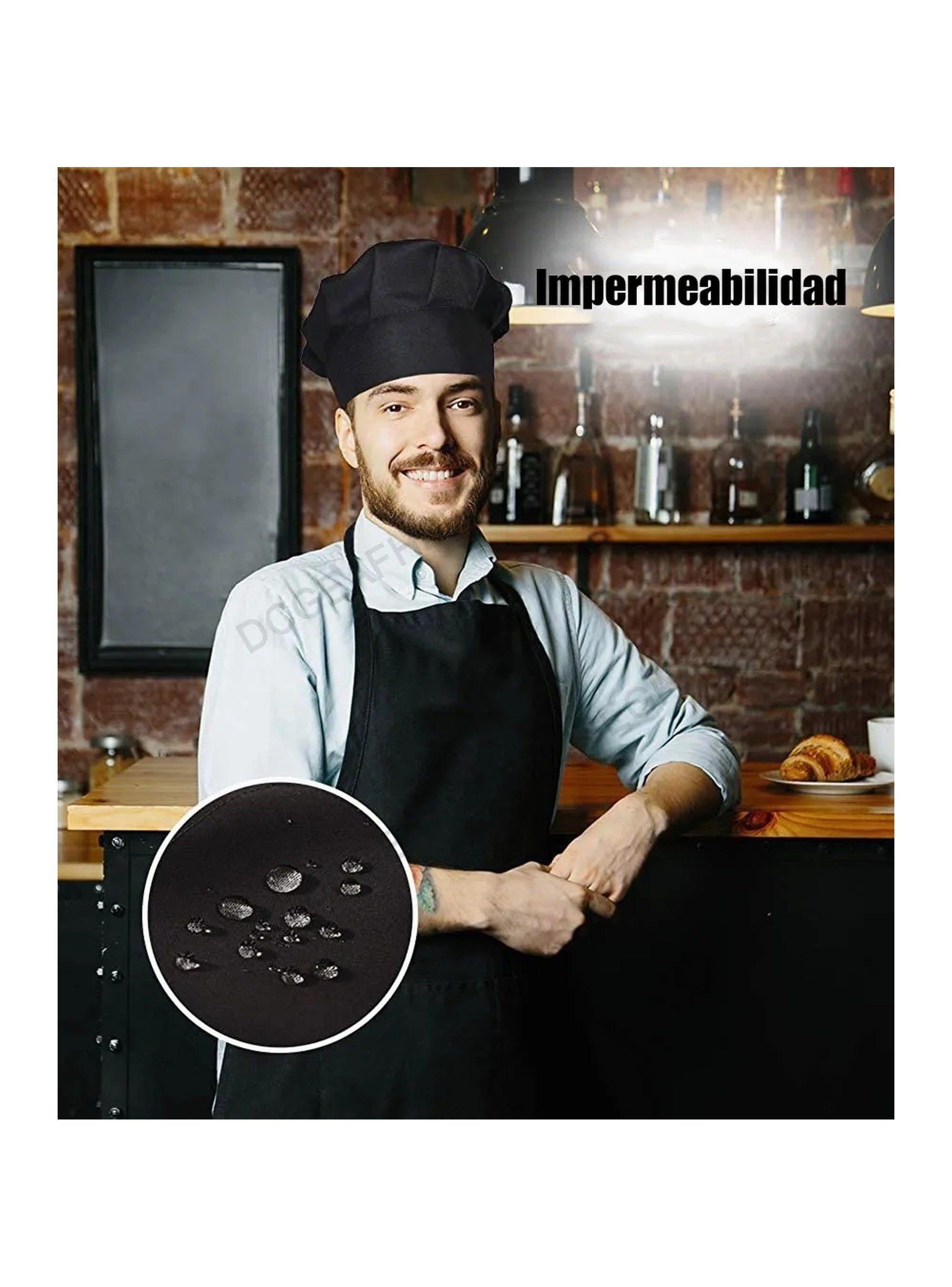 Delantal de Cocina con Bolsillo y Gorro Chef Negro Ajustable-8