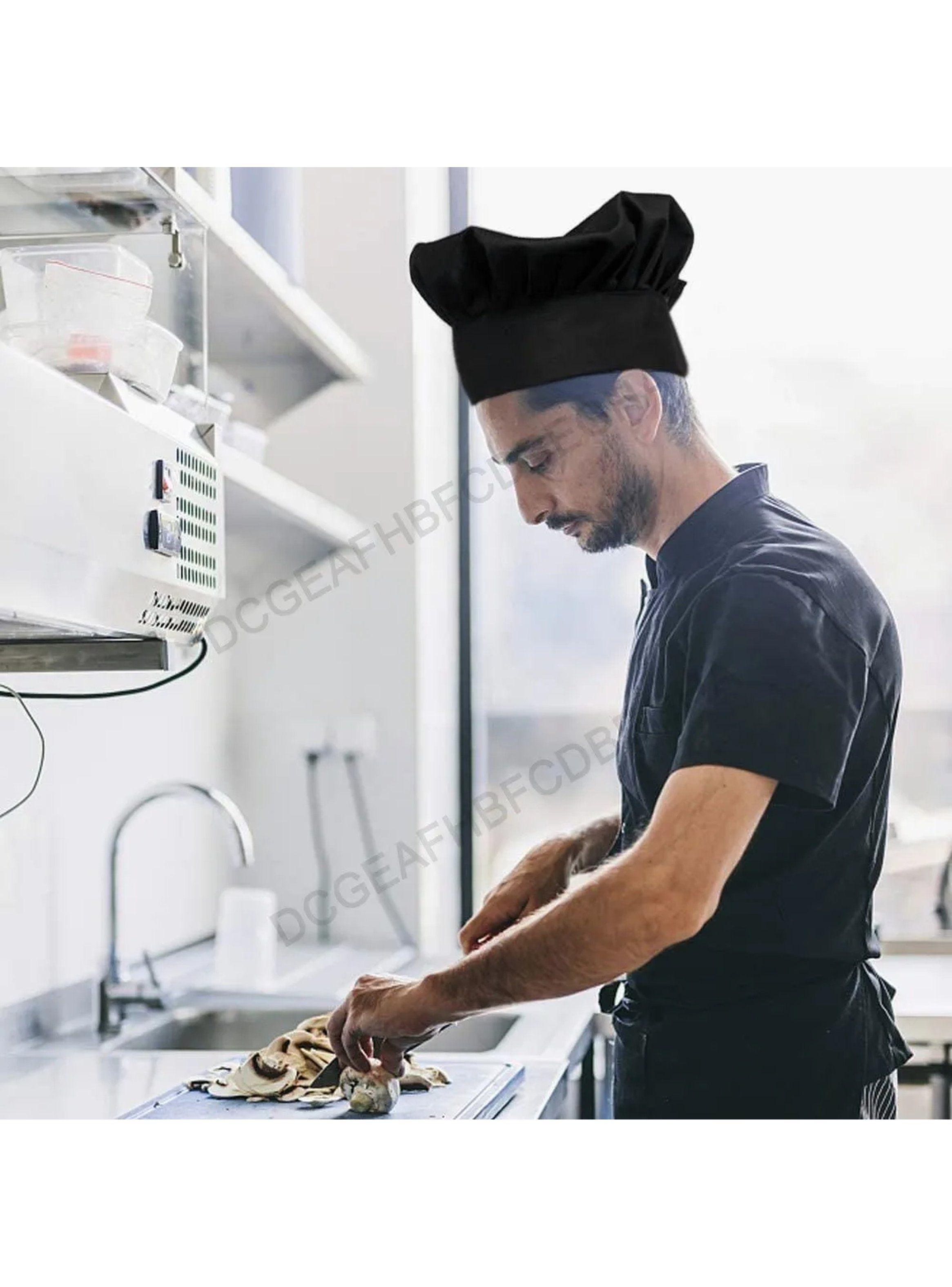 Delantal de Cocina con Bolsillo y Gorro Chef Negro Ajustable-9