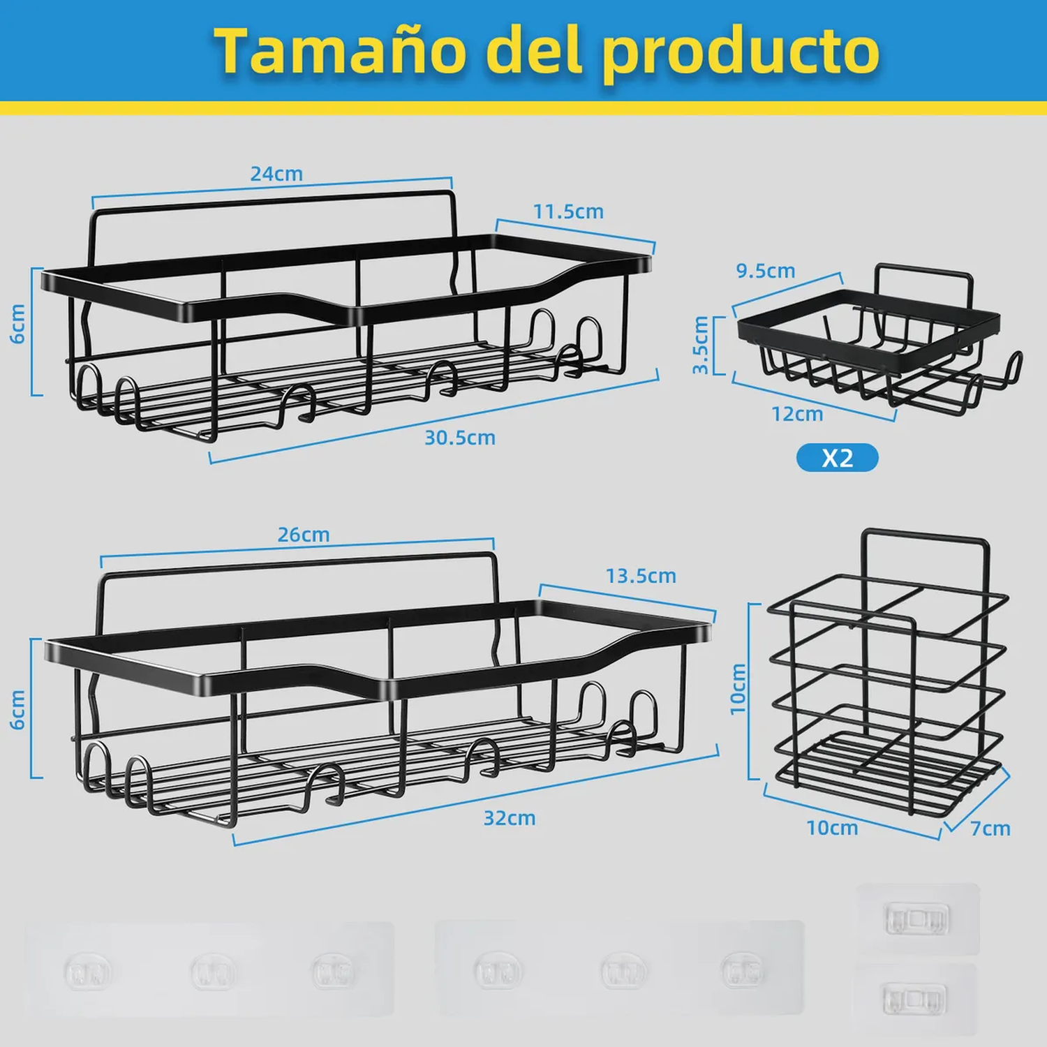 Estante de Baño Adhesivo Metal Negro Antioxidante Ventilado 18KG-2
