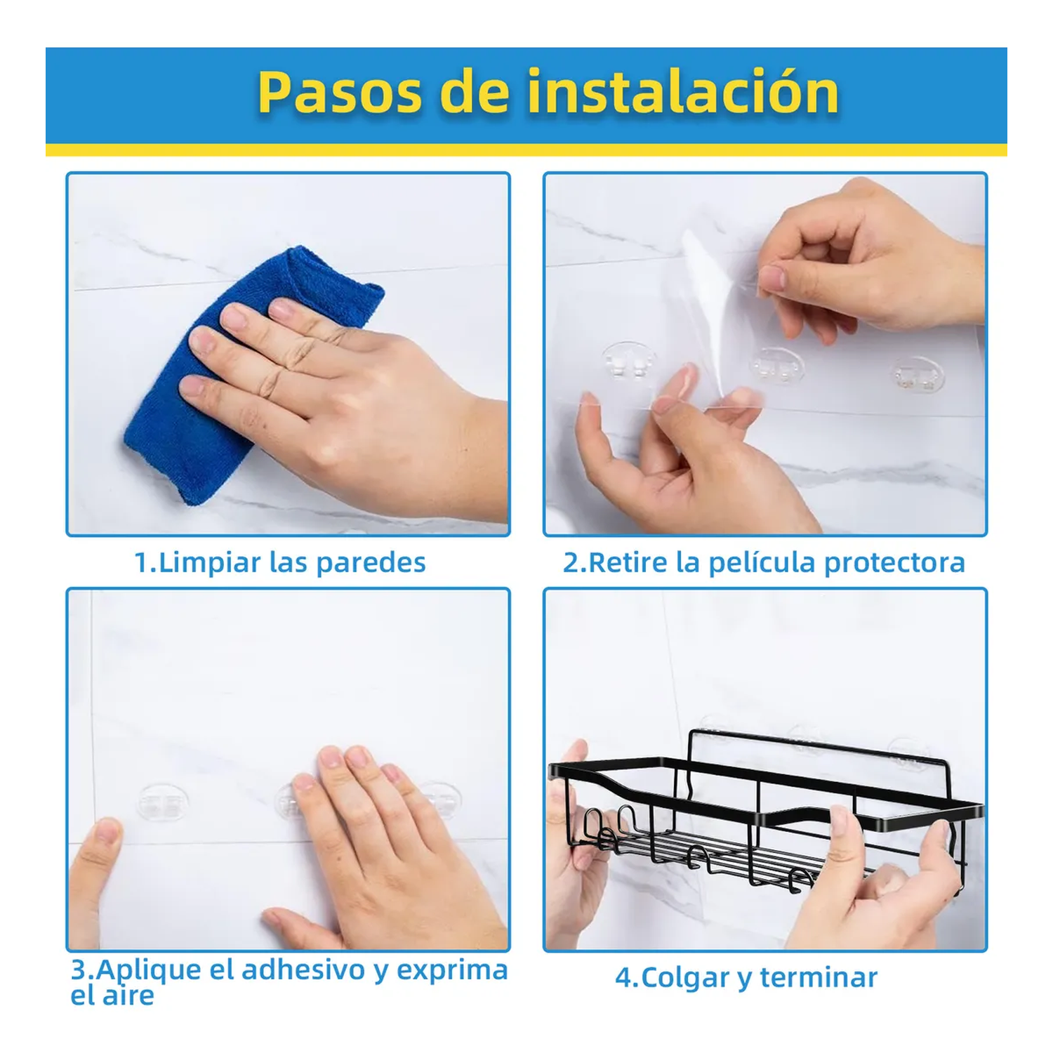 Estante de Baño Adhesivo Metal Negro Antioxidante Ventilado 18KG-4