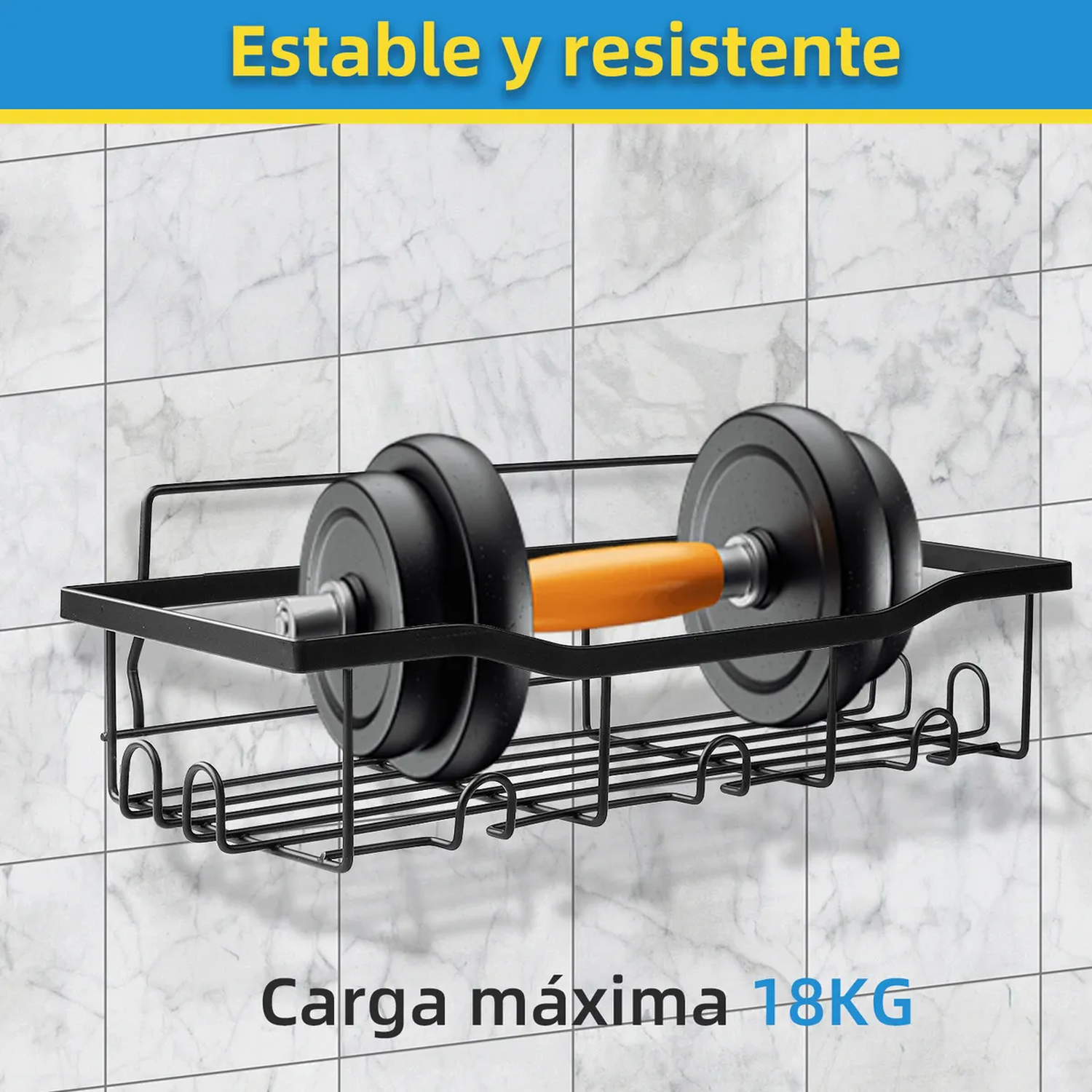 Estante de Baño Adhesivo Metal Negro Antioxidante Ventilado 18KG-5