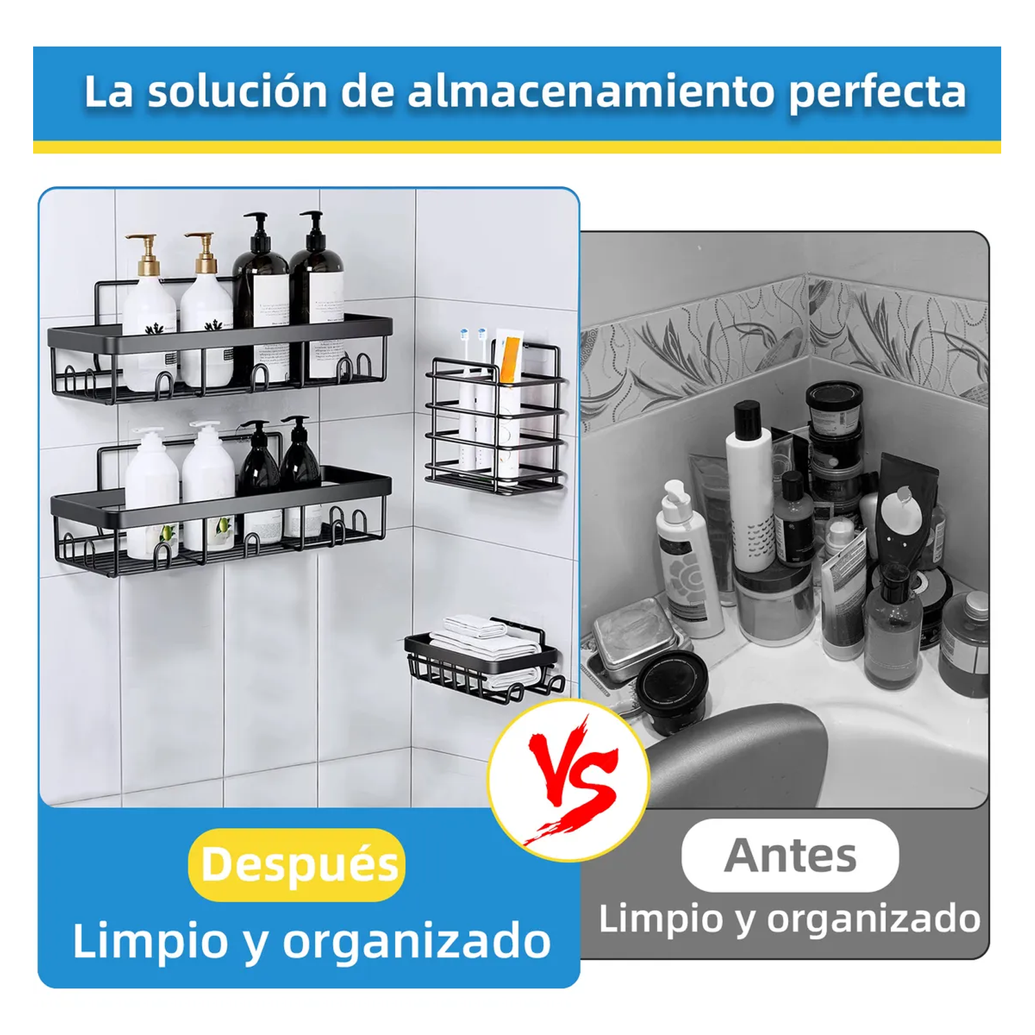 Estante de Baño Adhesivo Metal Negro Antioxidante Ventilado 18KG-6