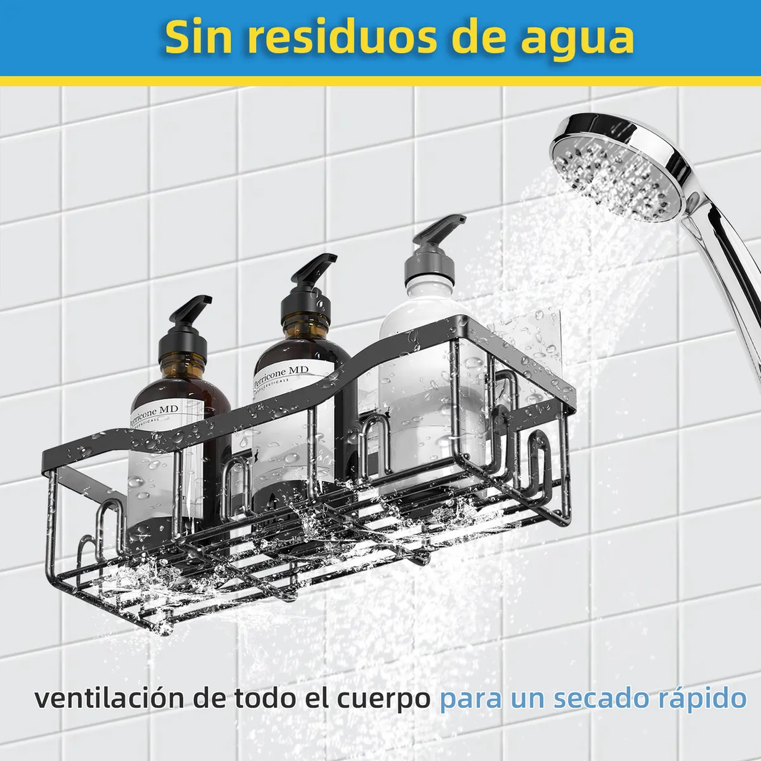 Estante de Baño Adhesivo Metal Negro Antioxidante Ventilado 18KG-7