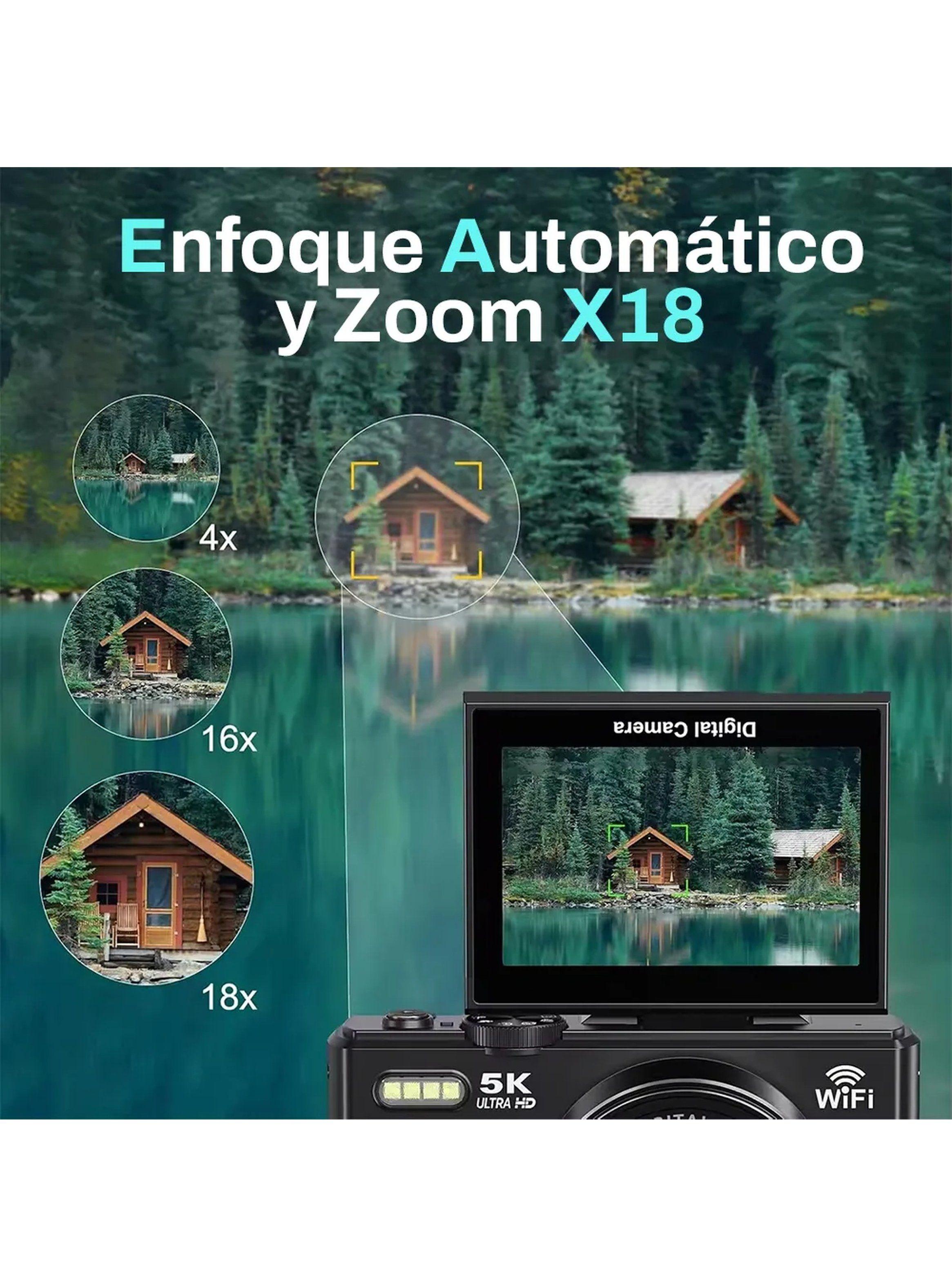 Cámara Digital 5K 75MP Pantalla Giratoria WiFi Zoom 18x-4