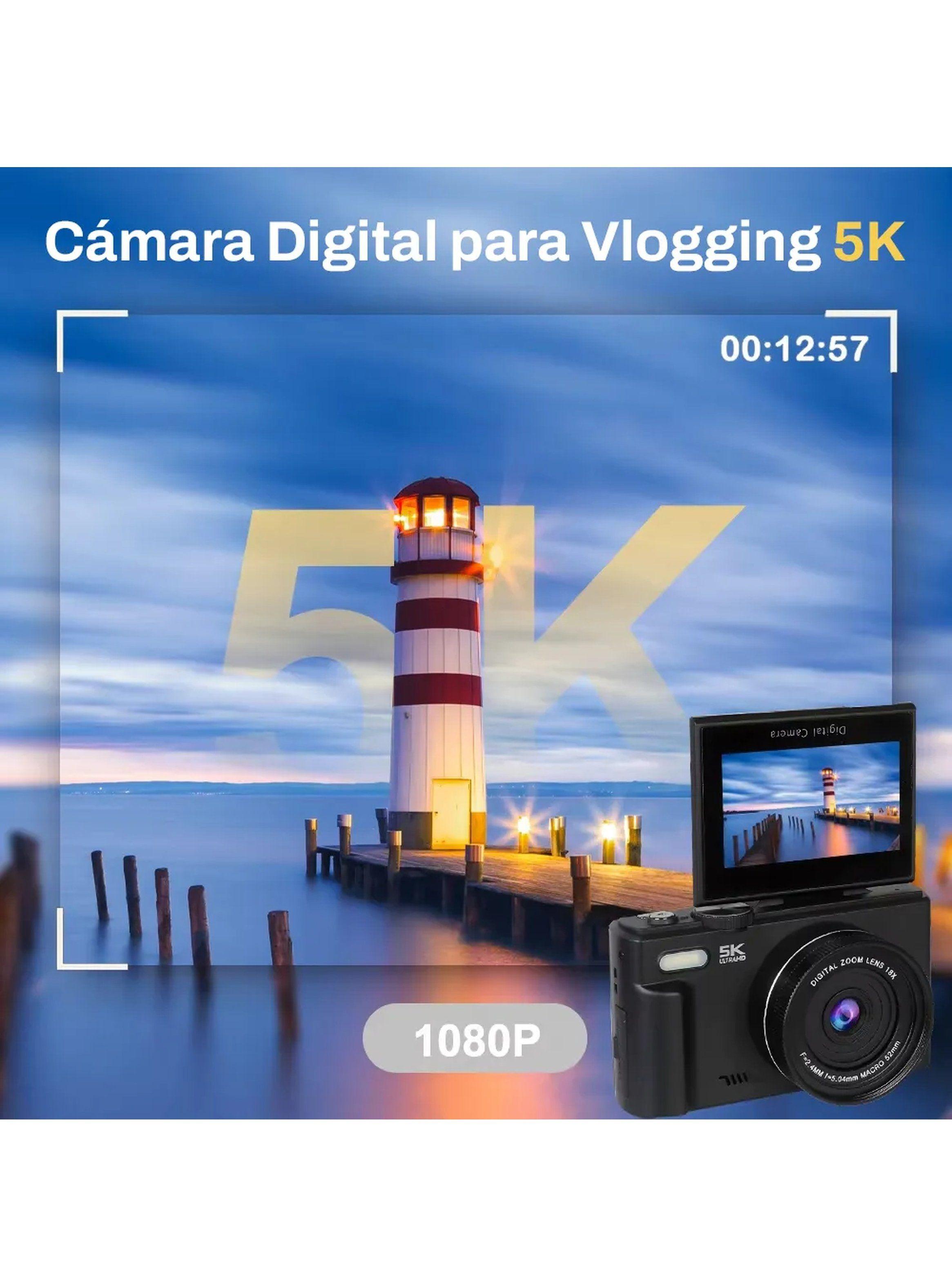 Cámara Digital 5K 75MP Pantalla Giratoria WiFi Zoom 18x-7