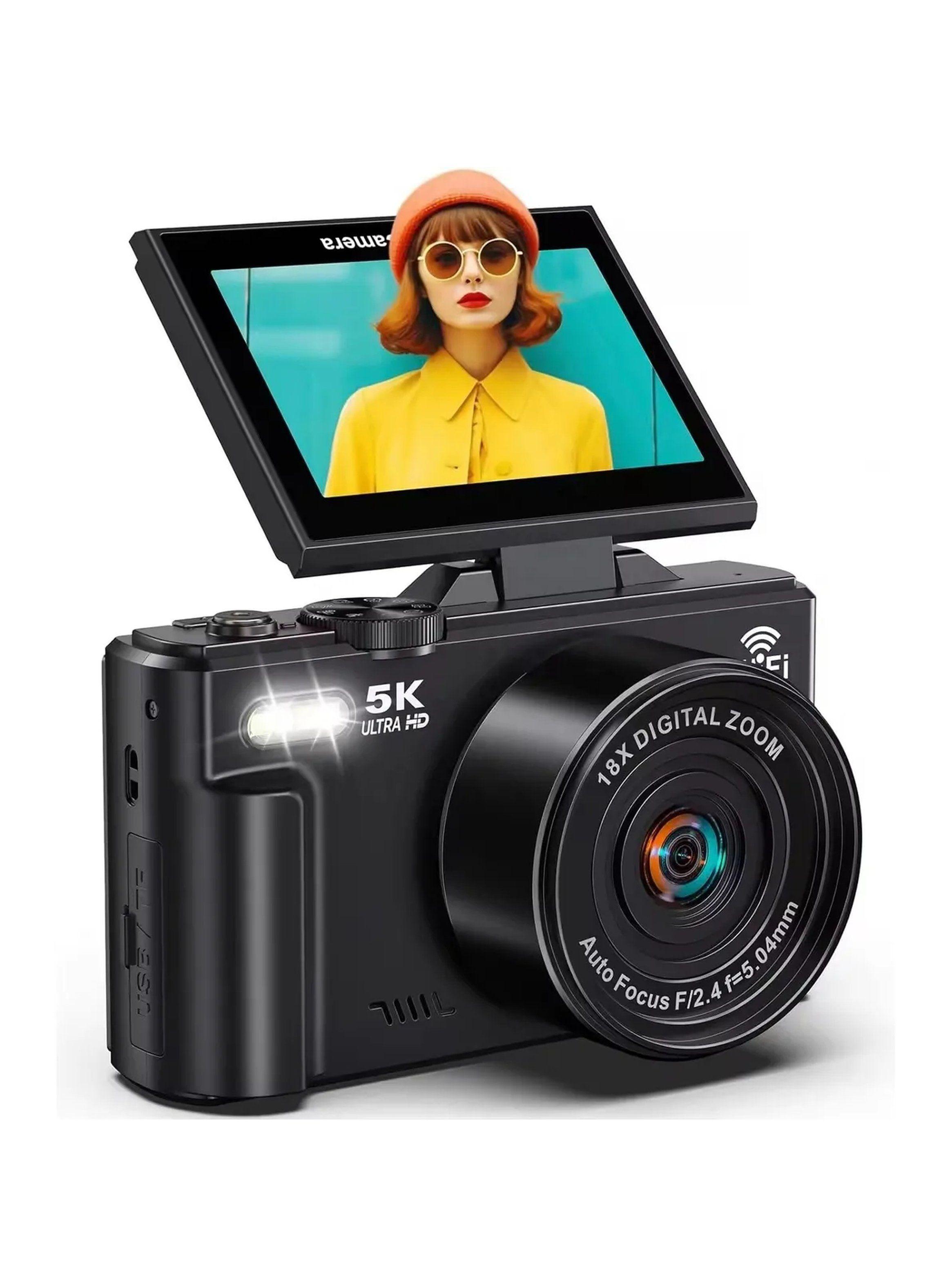 Cámara Digital 5K 75MP Pantalla Giratoria WiFi Zoom 18x-9