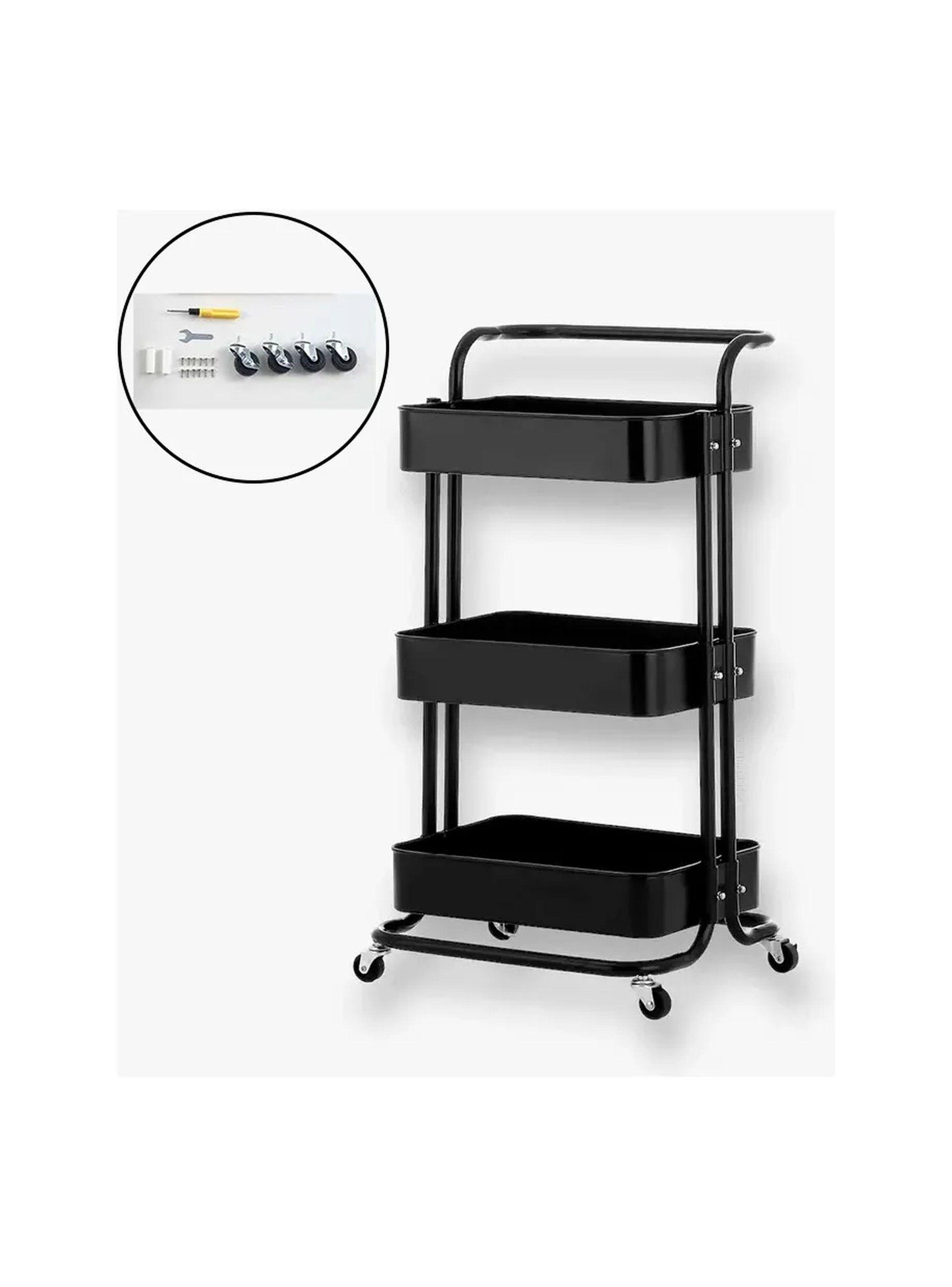 Carro de Almacenaje de 3 Niveles con Ruedas Metálico Negro-1