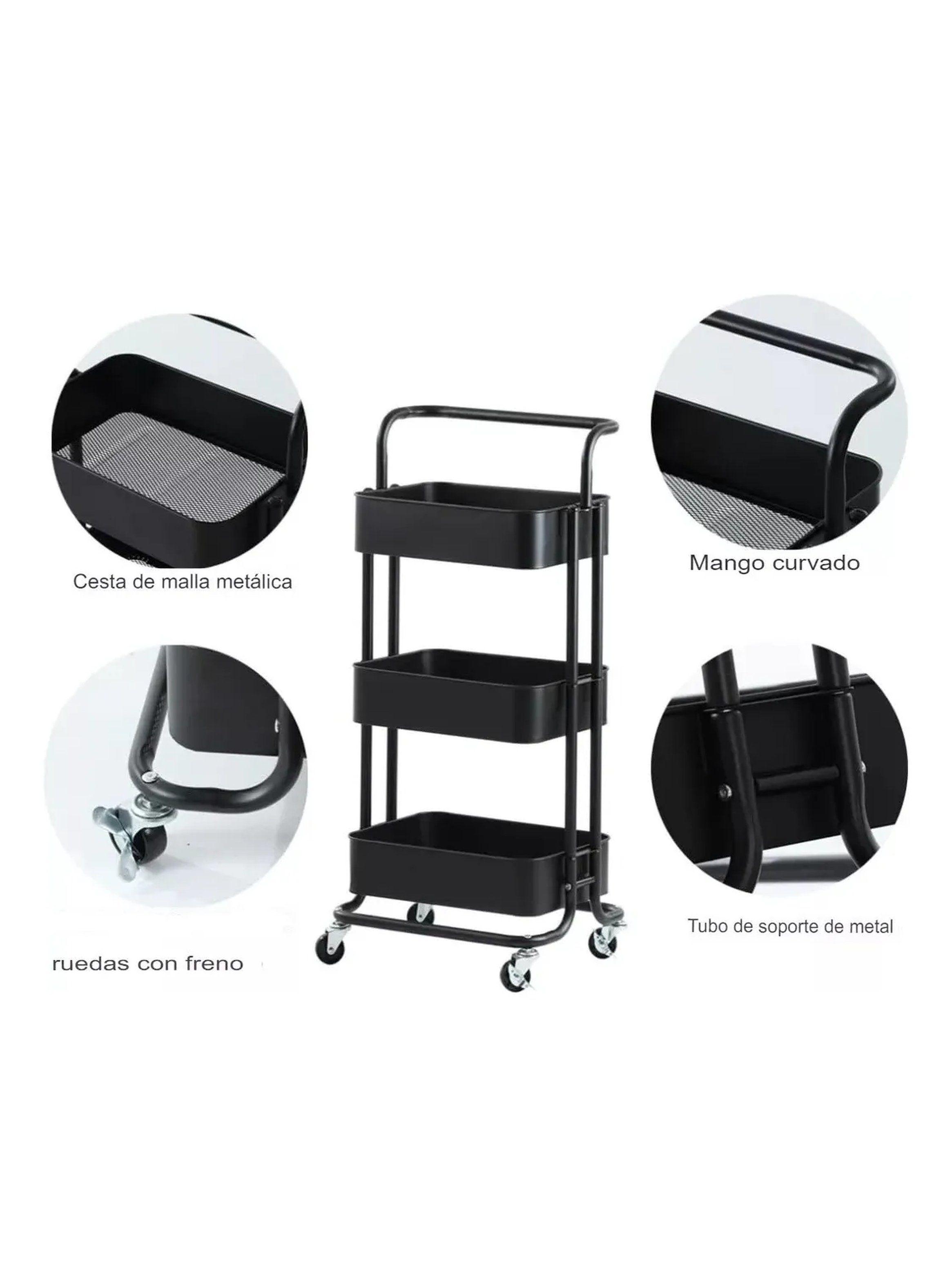 Carro de Almacenaje de 3 Niveles con Ruedas Metálico Negro-2